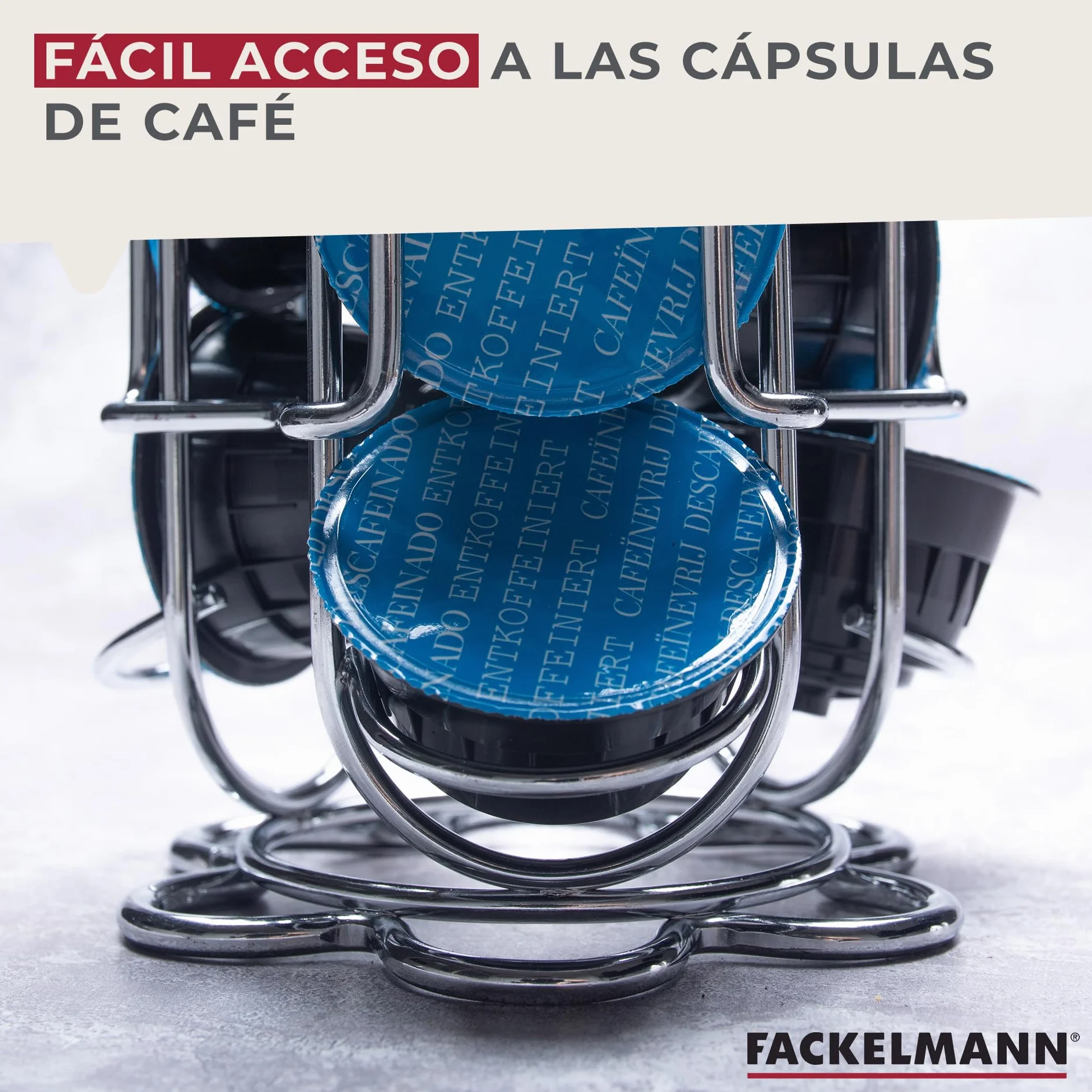 Fackelmann Dispensador de Cápsulas de Café Dolce Gusto, Soporte Vertical en Acero Cromado, 18 Cápsulas