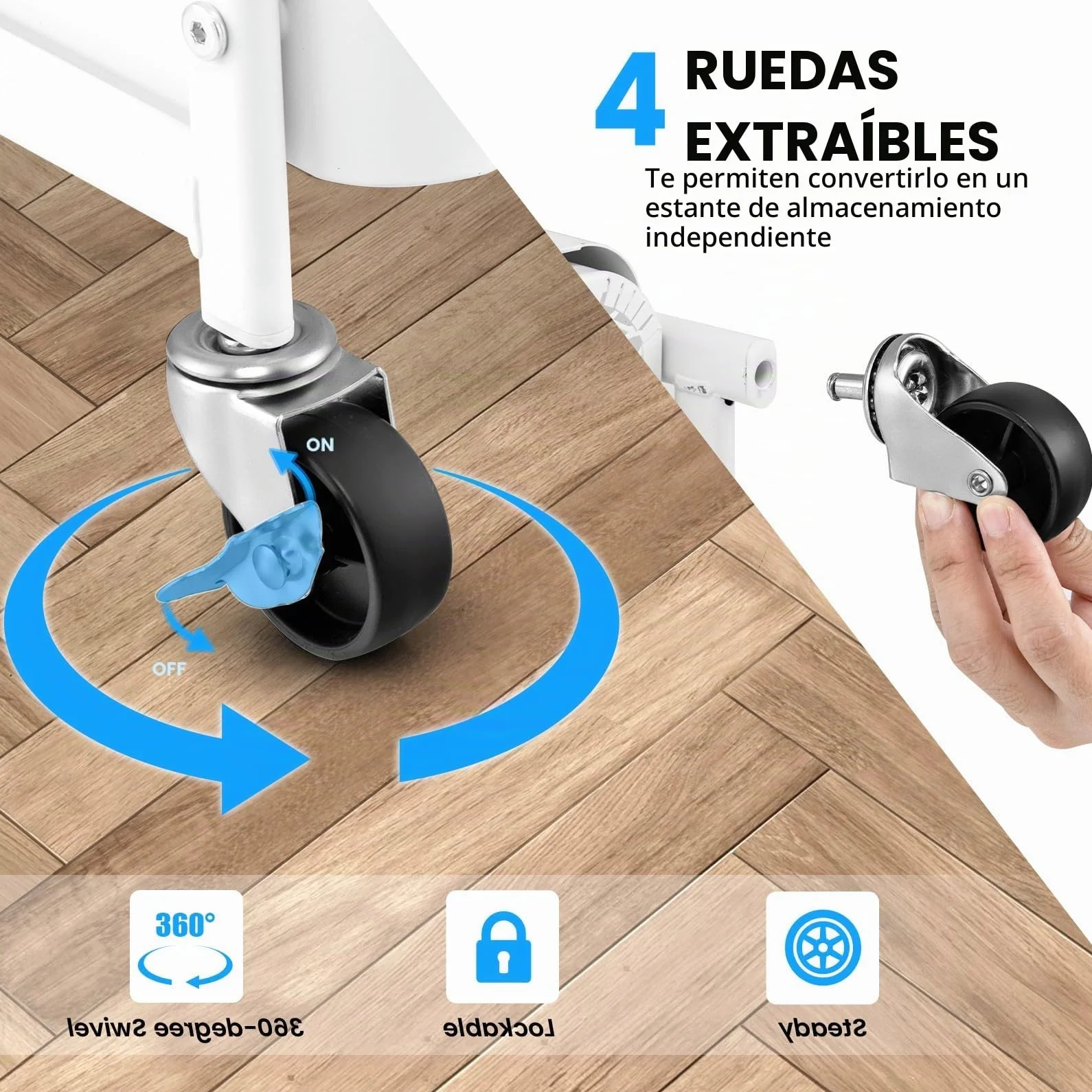 KOMFOTTEU Carro de Almacenamiento de 3 Niveles, Carrito Rodante con 2 Tablero de Clavijas, 2 Cestas y 4 Ganchos, Carro de Servicio de Metal para Cocina, Baño, Oficina, 52 x 33 x 75 cm (Blanco)
