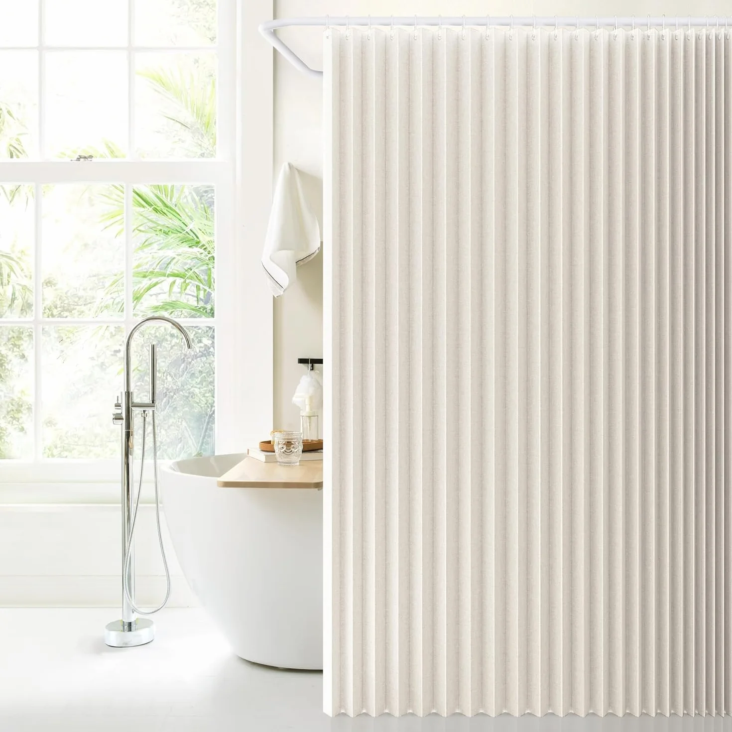 Cortinas de ducha de lino impermeables y grandes, resistentes al moho, ideales para dormitorio, sala de estar, baño, color blanco, 80 x 190 cm