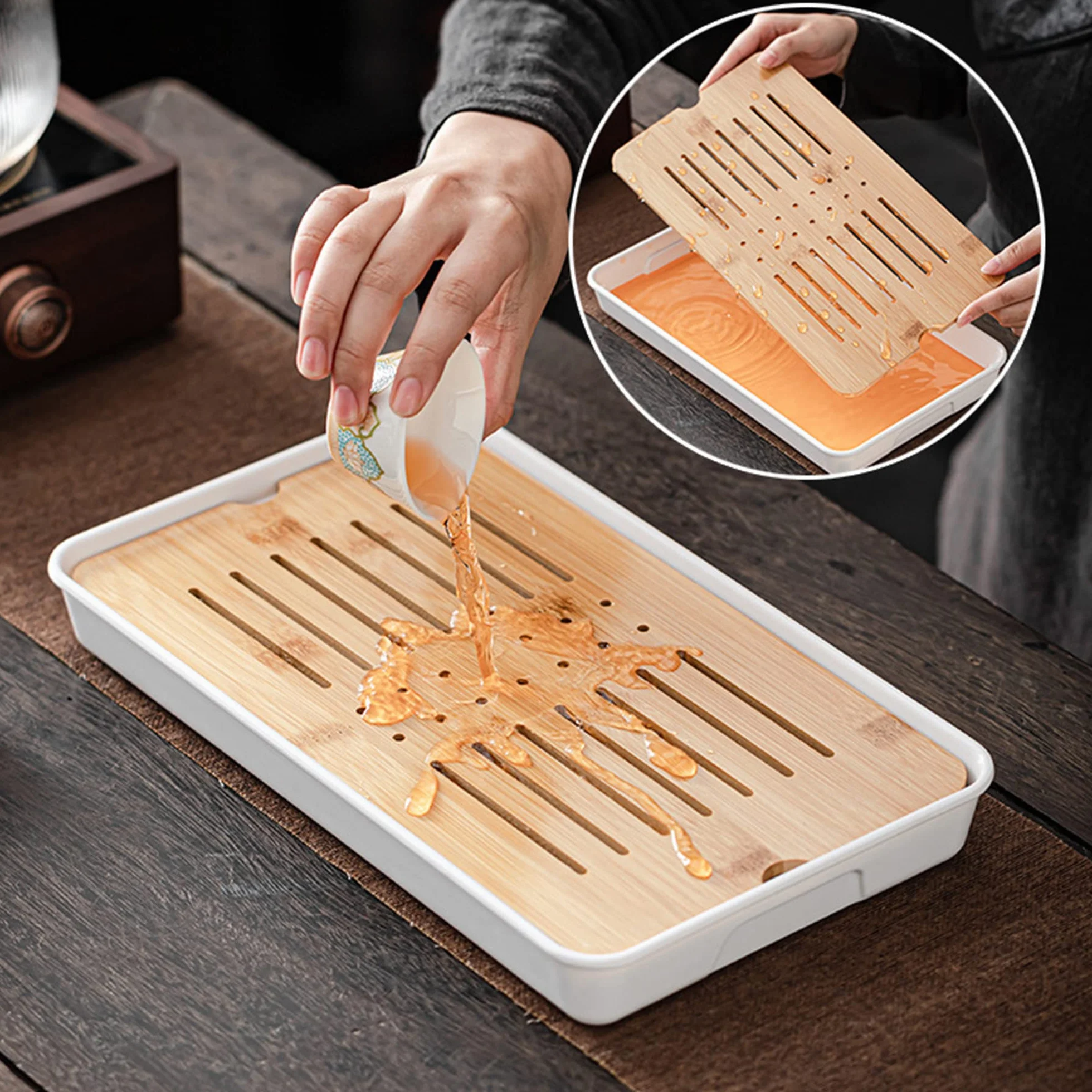 fanquare Tetera de Porcelana China con Colador, Juego de Té de Cerámica Kungfu con Bolsa de Viaje, Lata de Té y Tabla de Té, Juego de Té Floral para Adultos, Blanco