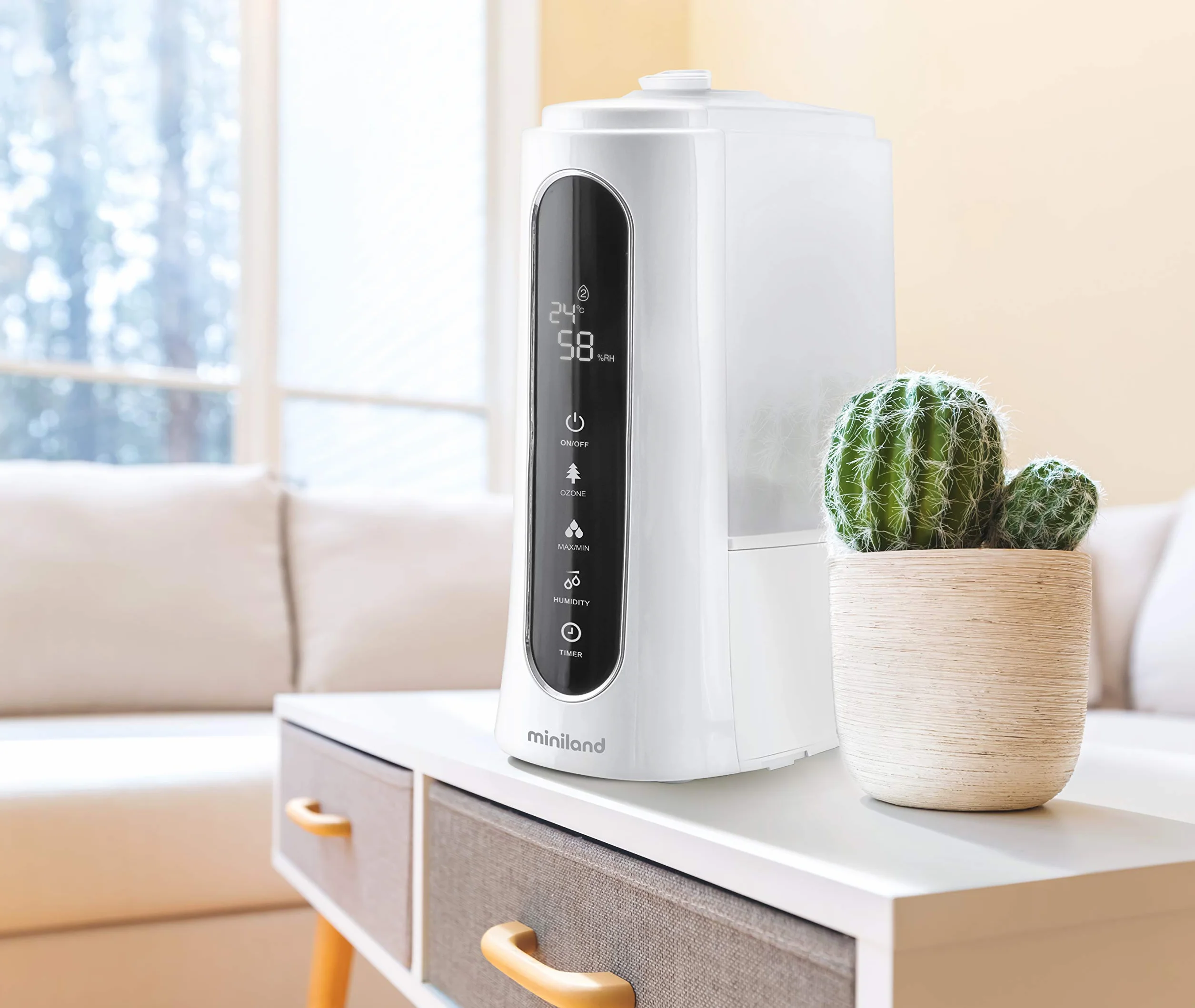 Miniland Humitouch Pure - Humidificador Ultrasónico Programable, com Ozonizador y Aromaterapia, más de 50 Horas de Autonomía, Capacidad 5L