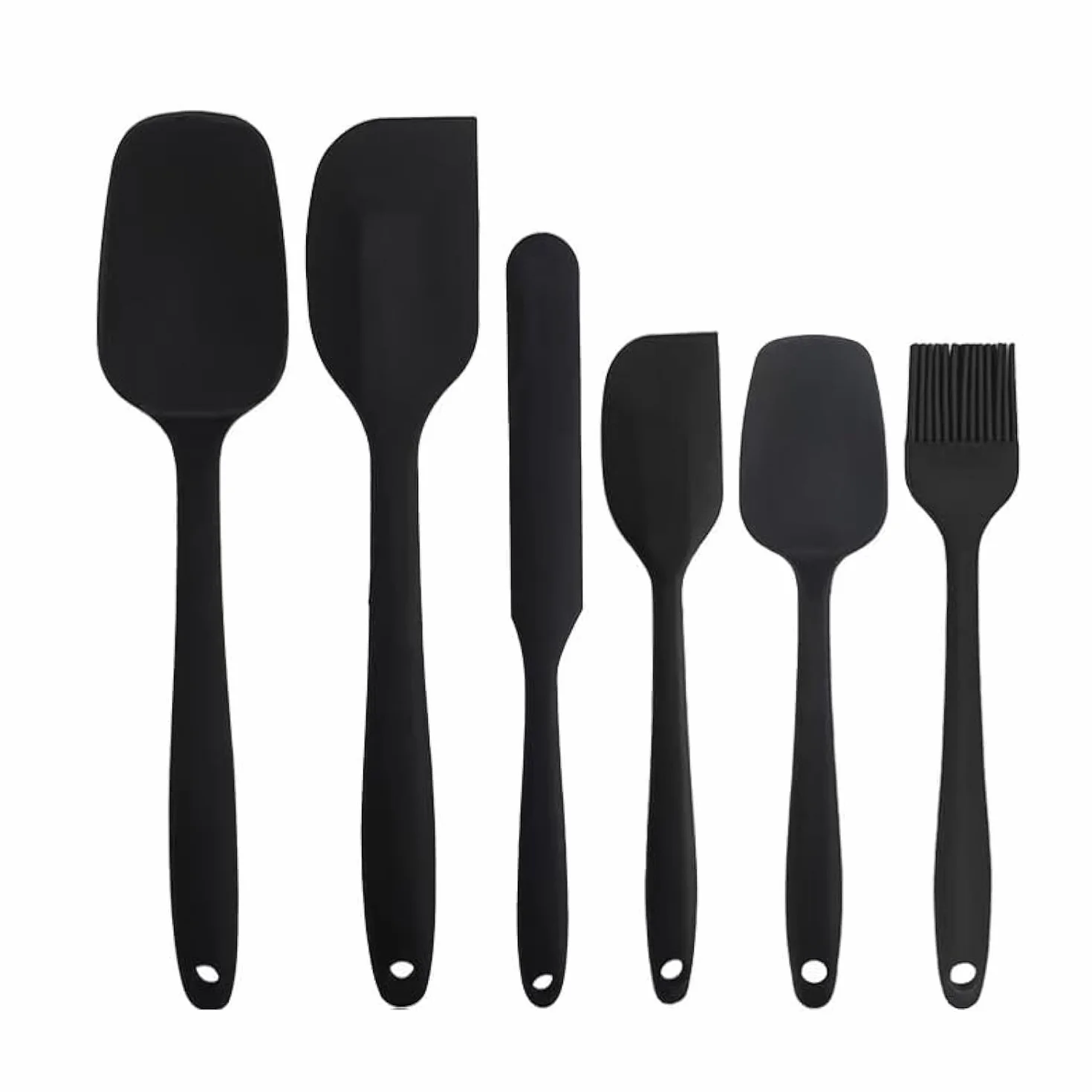 Juego de 6 espátulas de silicona resistentes al calor, utensilios de cocina, espátulas de goma de grado alimenticio para utensilios de cocina antiadherentes para hornear (negro)