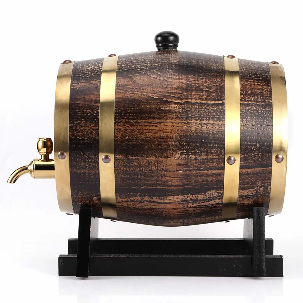 Barril de envejecimiento de roble, 3L Estilo retro Madera de roble Vino tinto Brandy Barril de whisky Contenedor de cubo de barril con grifo