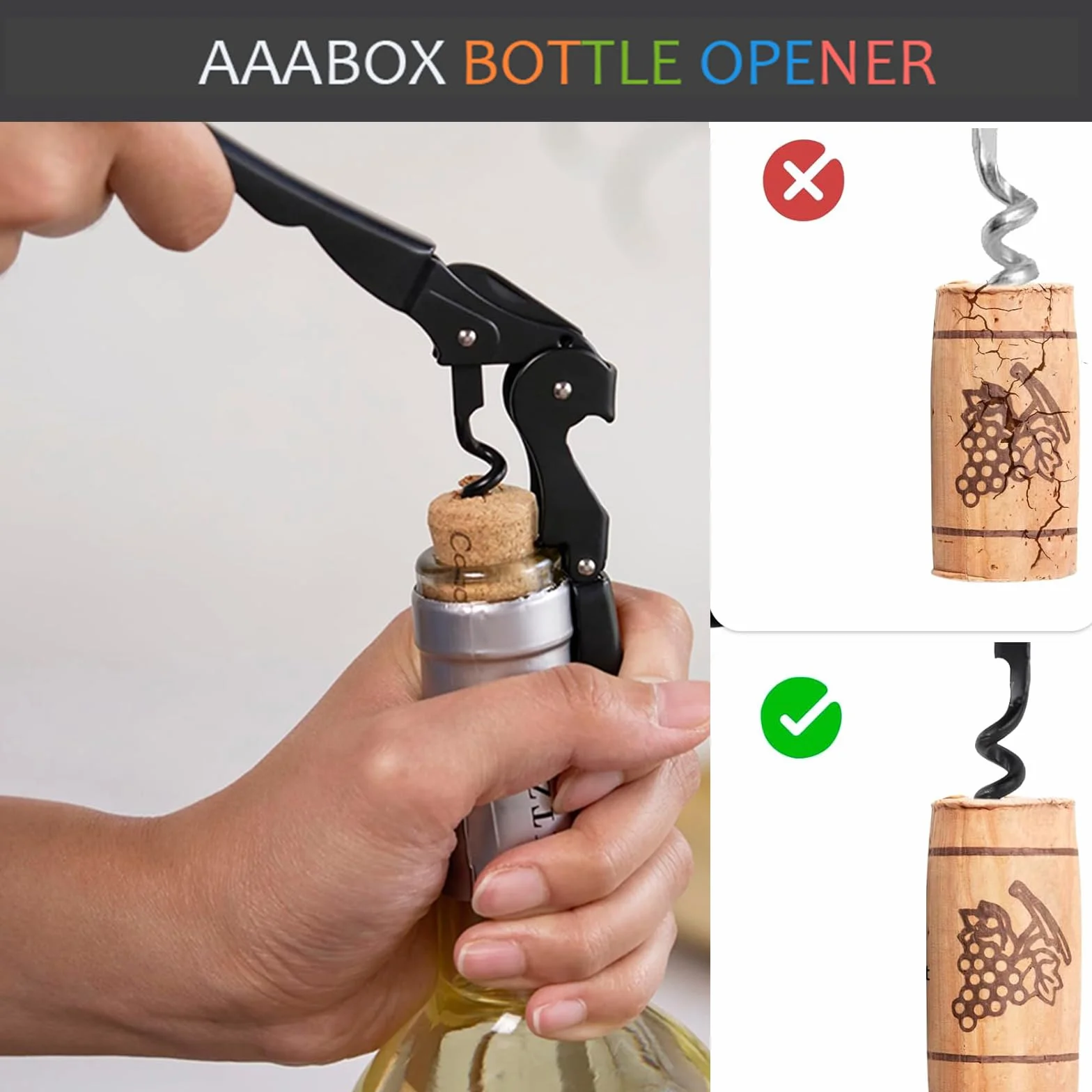 Sacacorchos Profesional Sommelier de Doble Palanca 3 en 1 Abridor de Vino con Espiral de Acero Inoxidable Pack de 5