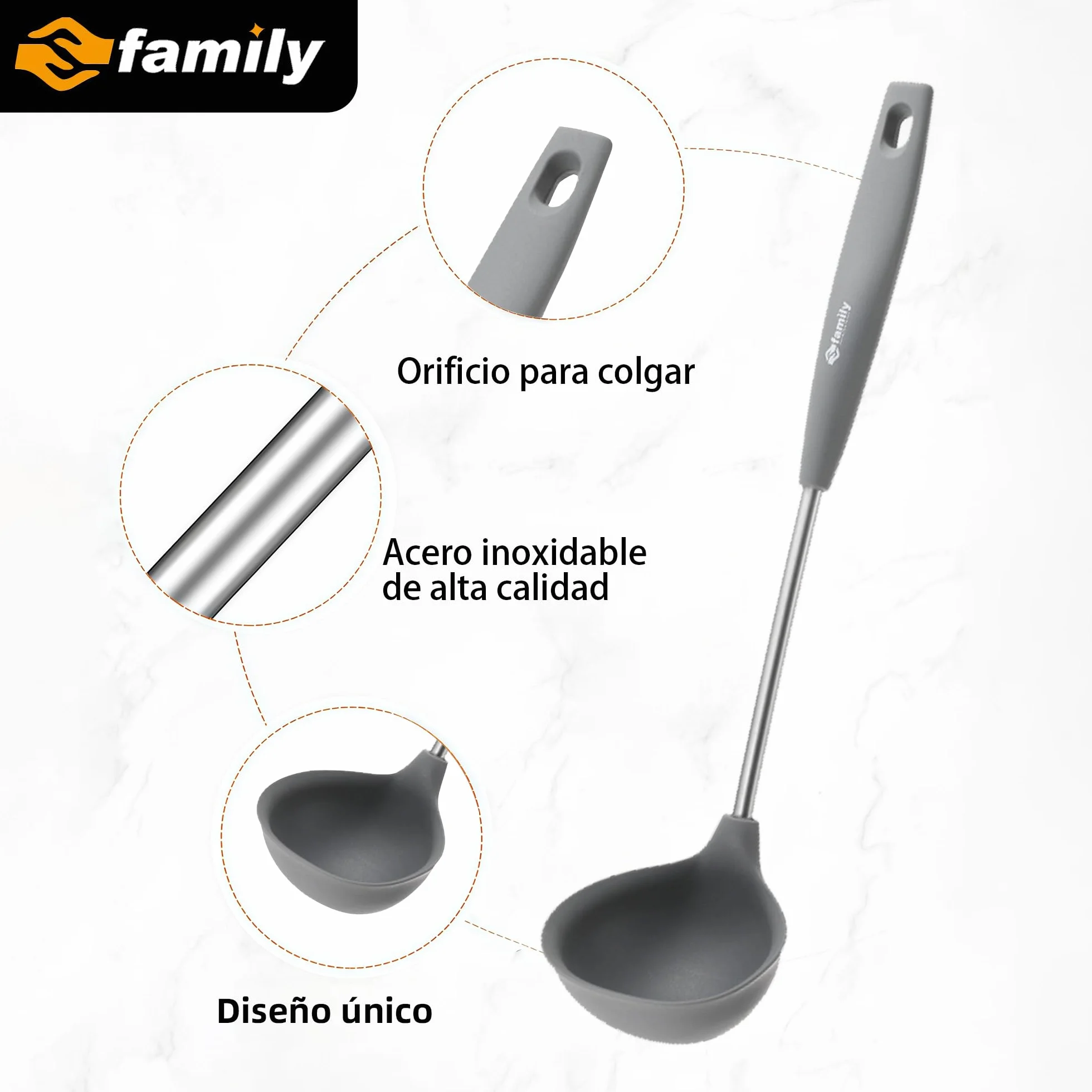 Espumadera de Silicona para Cocina 37.5x11cm, Mango Ergonómico de Acero Inoxidable, Resistente al Calor y Antiadherente