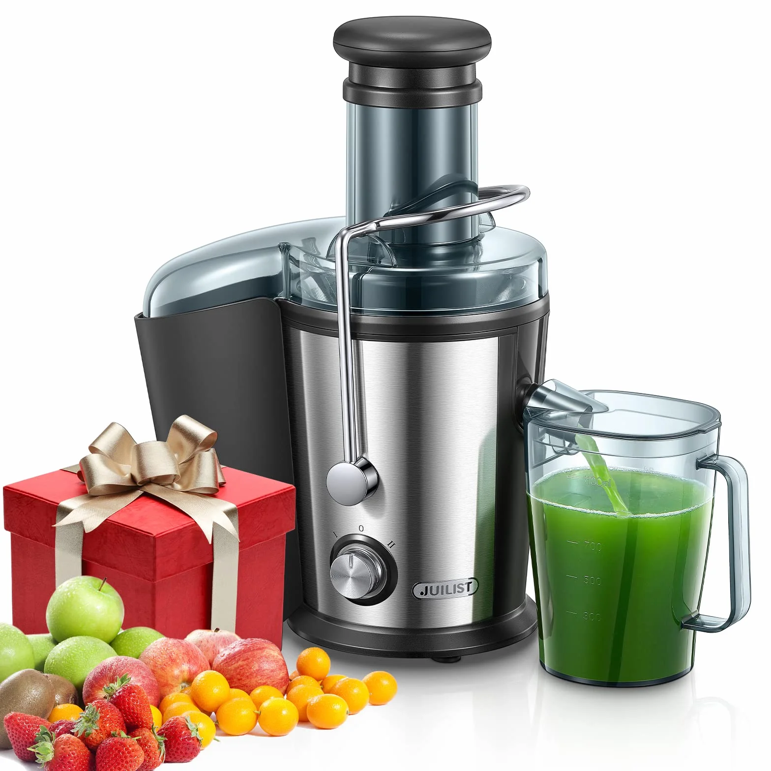 Licuadora para Verduras y Frutas 800W de Acero Inoxidable, Extractor de Zumos con Boca Ancha 75mm y 2 Velocidades