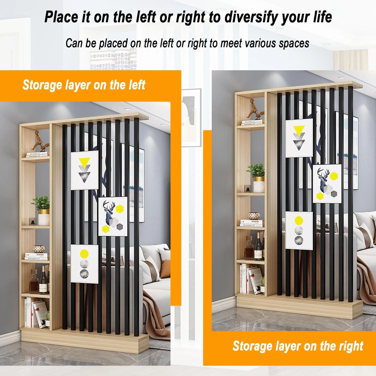 Columna de Pantalla divisoria Independiente para Entrada y Pasillo, Separador de ambientes con estantes para privacidad, Divisor de habitación del Suelo al Techo(A,140cm/55.1in)