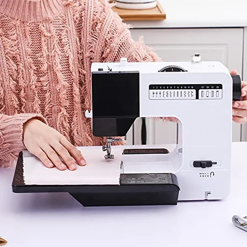 Máquina de coser industrial resistente, máquina de bordar portátil con 38 puntadas integradas, luz nocturna, mesa de extensión para principiantes y usuarios avanzados