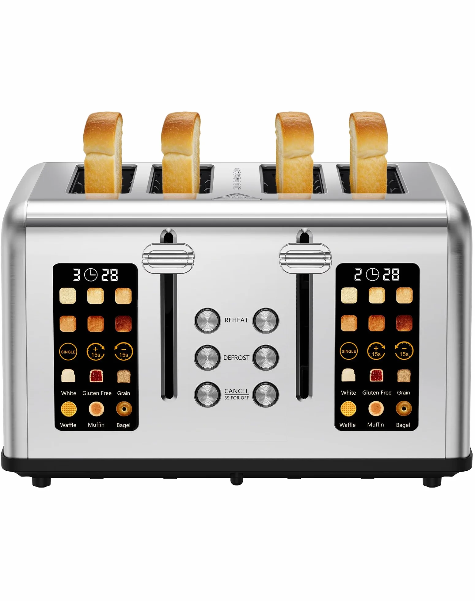Tostadora Digital, Tostadora Pan Ranura Ancha, Pantalla Táctil, 6 Niveles de Tostado, 6 Programas de Pan, Función Descongelar y Recalentar, 4 Ranuras Anchas, Acero Inoxidable