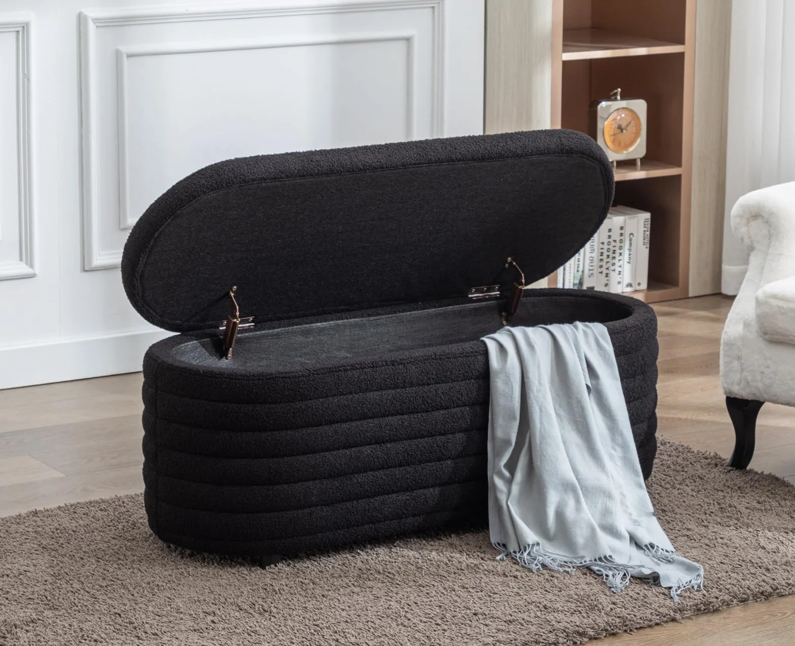 Ya-Home Banco con Almacenamiento de Piel Sintética Negro, Baúl Zapatero Multifuncional con Cojín Acolchado, Asiento para el Pie de la Cama, Recibidor, Salón – hasta 300 lbs de Carga, 115 cm