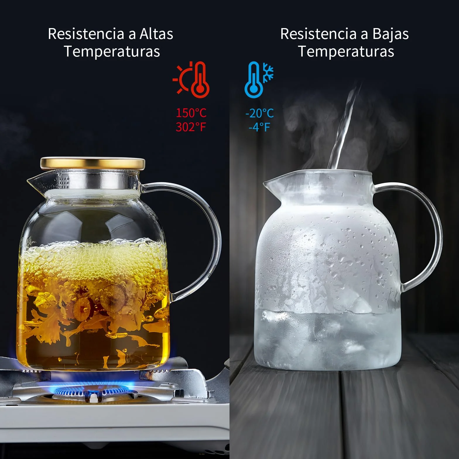 MESNEY Tetera de Vidrio 2L Infusor Borosilicato Resistente al Calor Colador Tapa 2 en 1