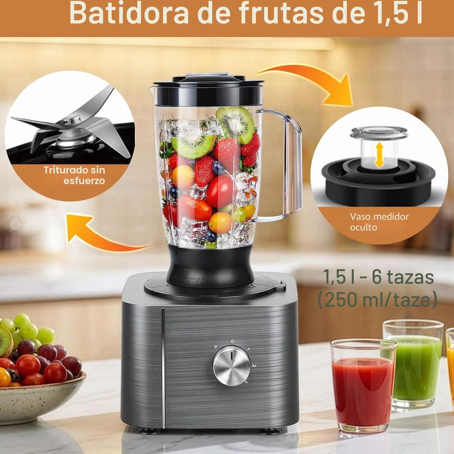 TopStrong Procesador de Alimentos, 800W Robot de Cocina, 3 Velocidades y Pulse, Recipiente de 2L, Incluye 3 Discos de Corte, Picadora, Amasadora y Batidor
