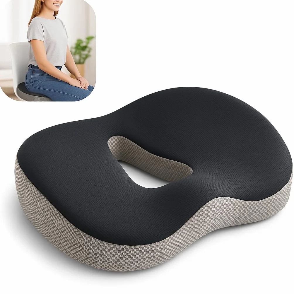 Cojín Ortopédico Viscoelástico Alivio para Hemorroides, Ciática y Dolor de Coxis – Alta Densidad, Diseño Ergonómico, Funda Lavable, Ideal para Oficina, Hogar y Viajes