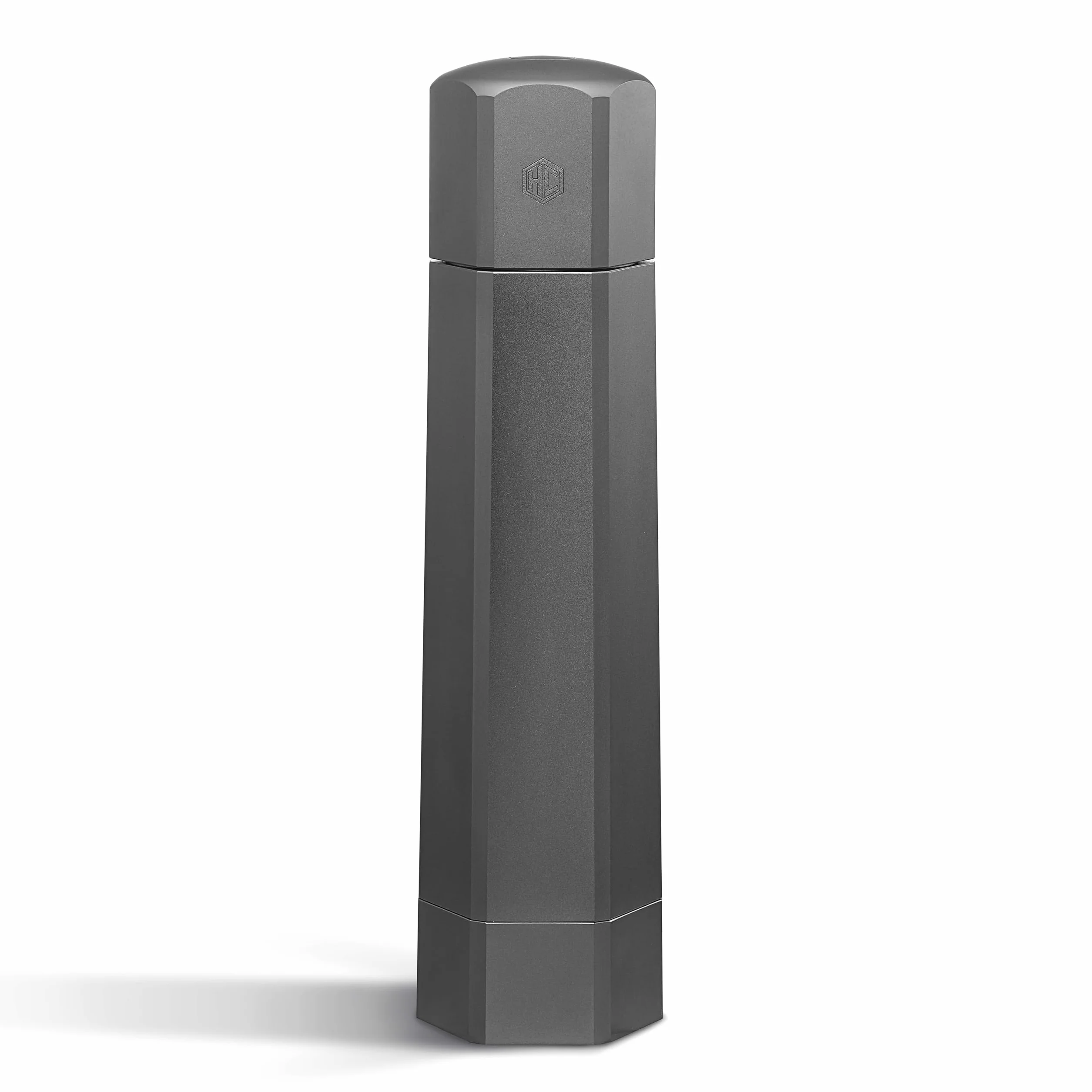 HexClad Molinillo de Sal HexMill, Grado Profesional, Resistente, Recargable, Aluminio Gris Metalizado, Diez Configuraciones de Molienda Gruesa Ajustables