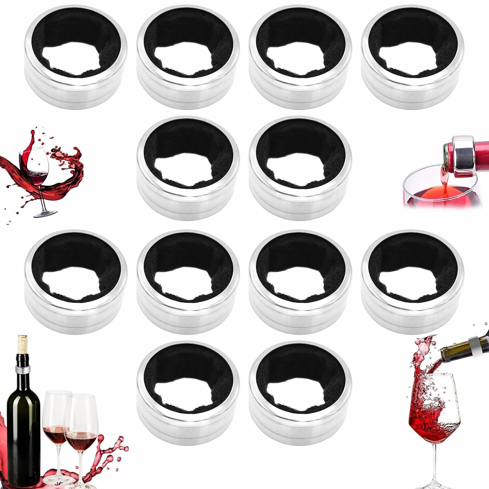 Anillos de Goteo de Acero Inoxidable, Anillos Recogegotas, Anillo de Vino, Reutilizables Anillos Antigoteo, 12 Piezas Collar de Goteo de Vino, Anillas Anti Goteo, para Restaurante, Bar, Casa