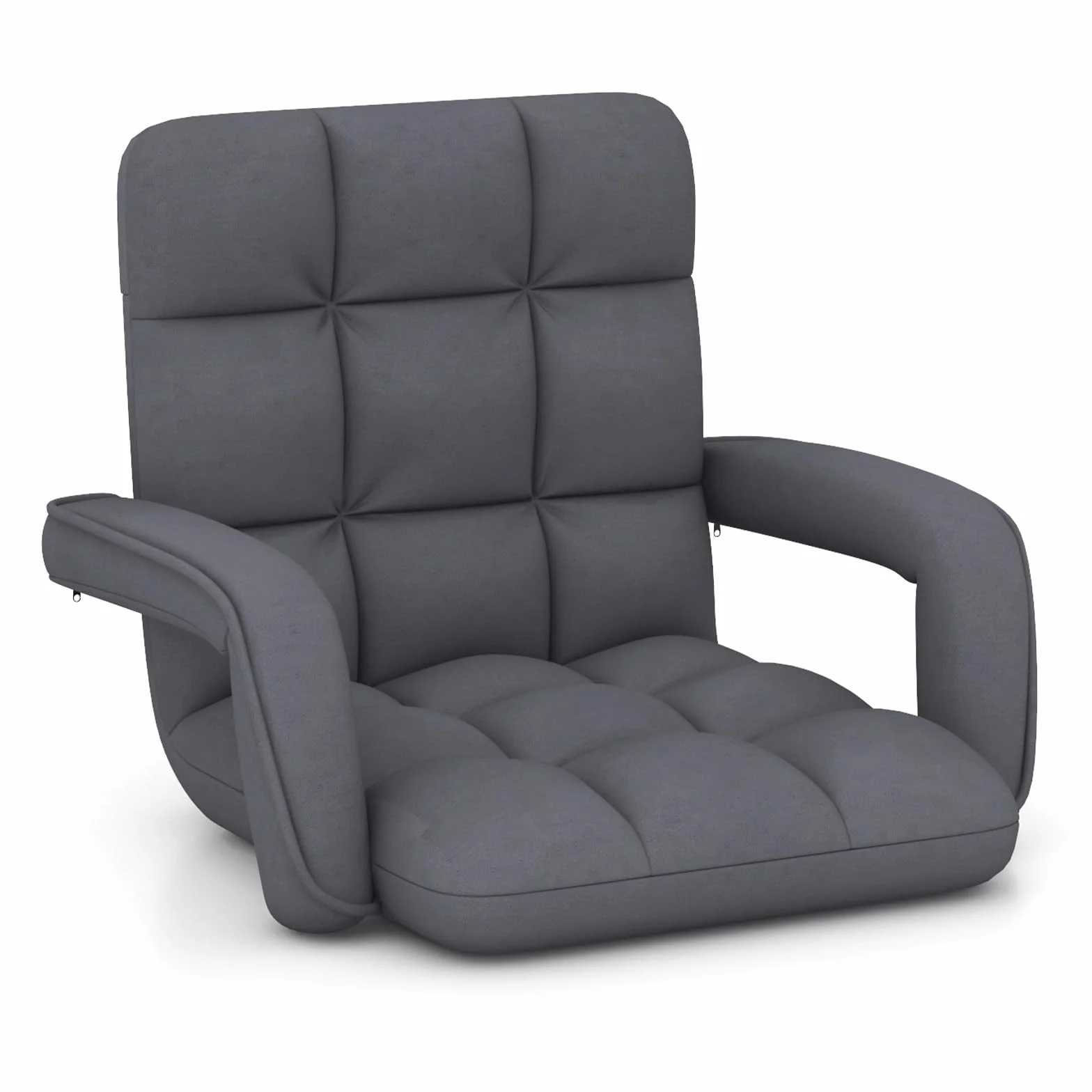 RELAX4LIFE Sillón Plegable de Suelo Ajustable en 6 Posiciones, Sofá Suelo de Tela de Gamuza, Sillón Perezoso con Respaldo, Reposabrazos y Marco Metal para Sala de Estar, Dormitorio, Balcón (Gris)