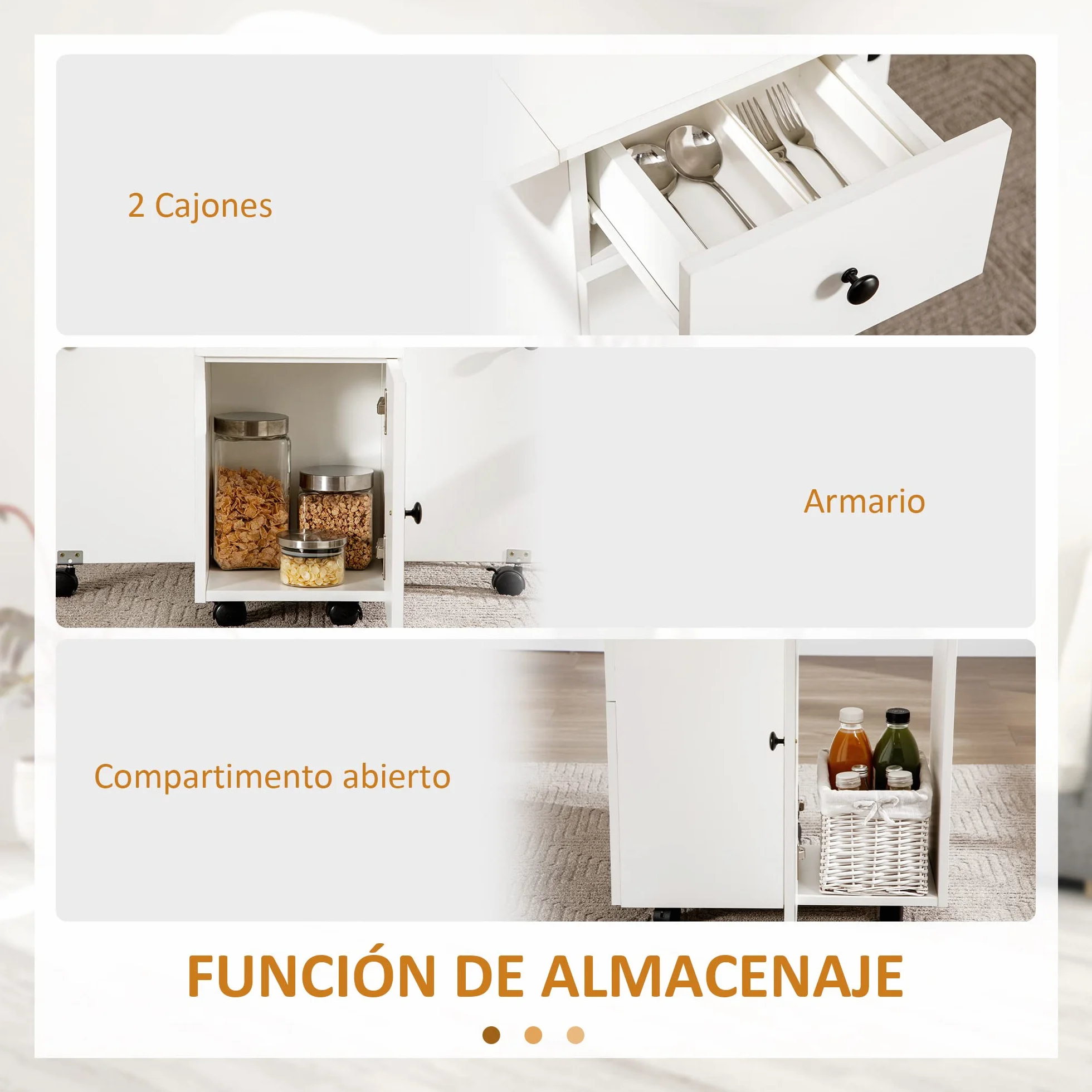 HOMCOM Mesa Plegable de Comedor, Mesa de Cocina Plegable, con Ruedas, Alas Abatibles, 2 Cajones, Estante y Armario, hasta 6 Personas, para Salón, Espacio Pequeño, 120x60x76,5 cm, Blanco