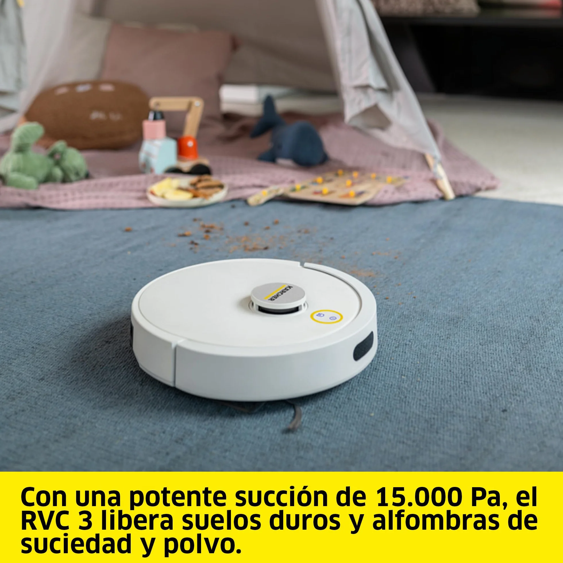 Kärcher Robot Aspirador y mopa húmeda RVC 3, 15000 Pa, hasta 130 min de Tiempo de ejecución, Control de Aplicaciones, mapas, navegación láser, sensores de protección contra caídas, Carga automática