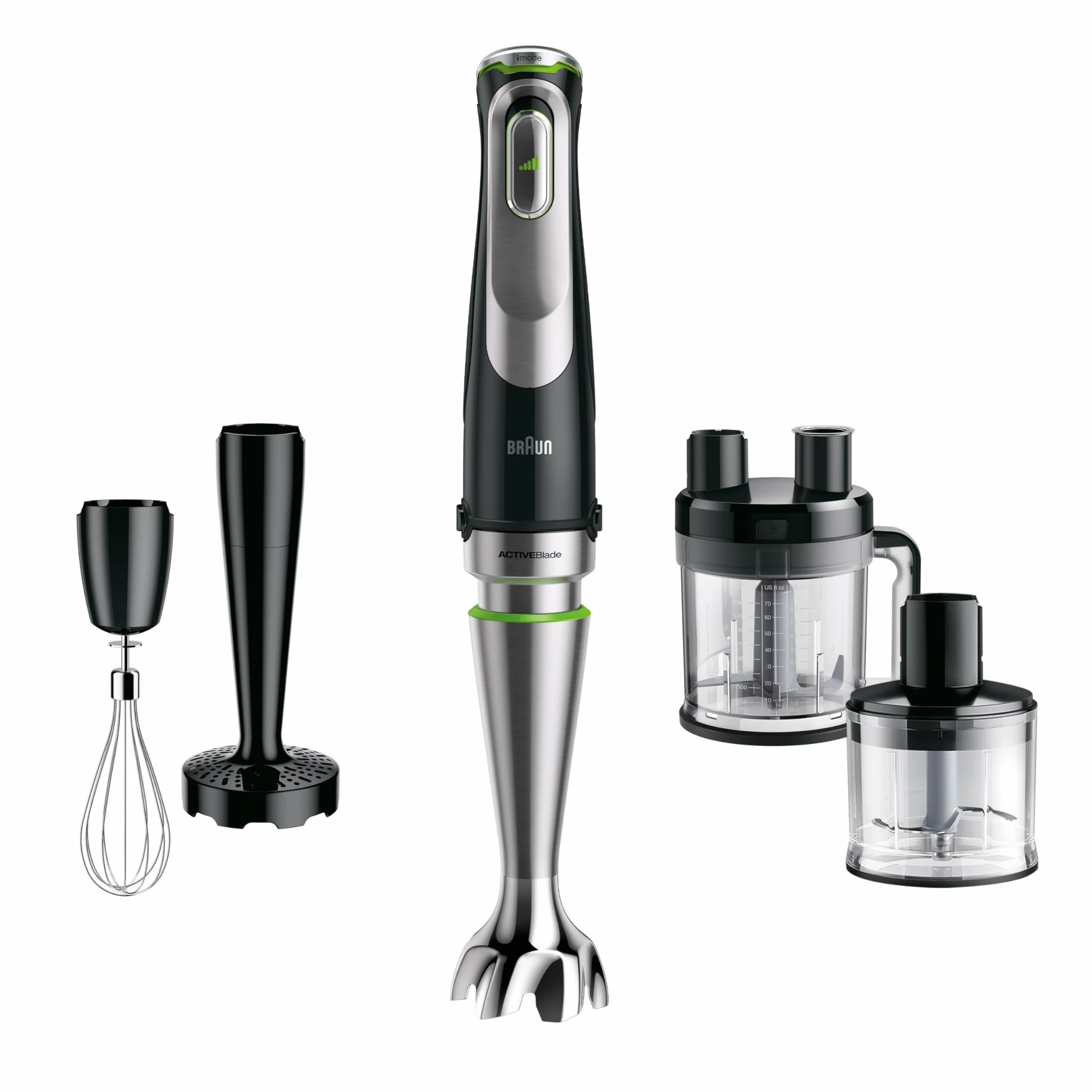 Braun Minipimer 9 - Batidora de Mano con Tecnología Anti Splash, Selección Precisa de Velocidad, Active PowerDrive, Procesador de Alimentos 1,2L, Picadora, Vaso 600 mL, 1200 W, Negro (MQ9187XLI)