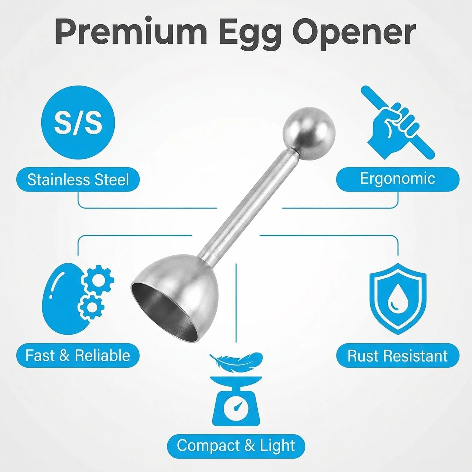 Abridor de Huevos de Acero Inoxidable, Cortador de Cáscara para Huevos Hervidos