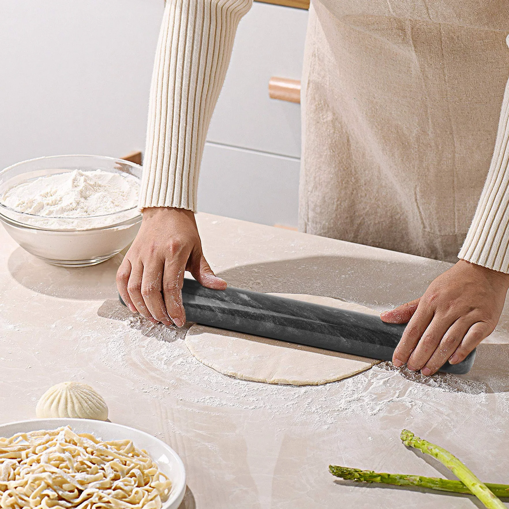 ComSaf Rodillo antiadherente negro, rodillo de mármol como accesorio para hornear estable y duradero para fondant, pizza, pasteles, masa de pasta y masa quebrada