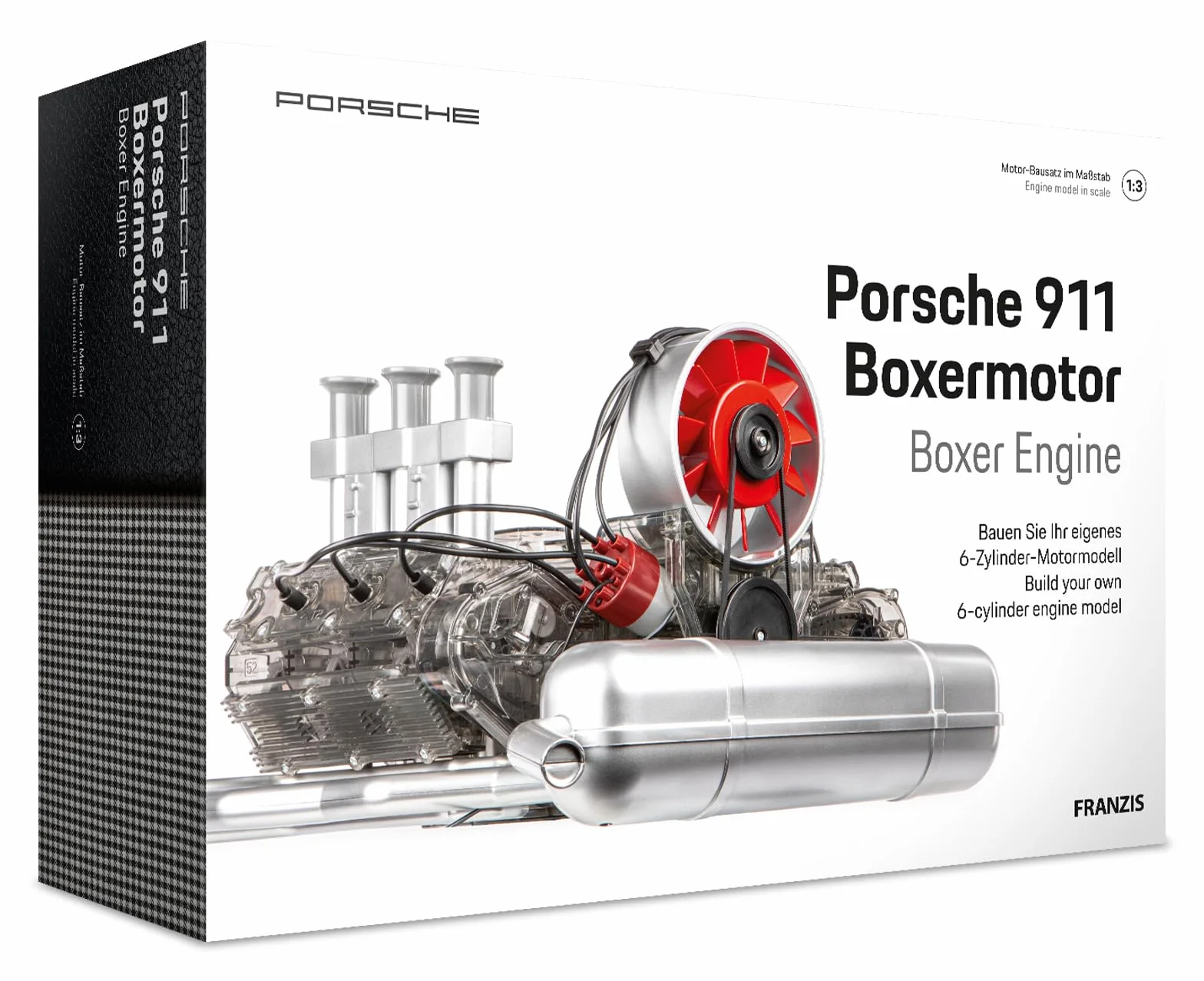 Franzis 67224 - Porsche 911 Boxermotor Facelift, Kit de construcción de Motor Fiel al Original del clásico Motor de 6 Cilindros refrigerado por Aire a Escala 1:4, Incl. módulo de Sonido, Manual de