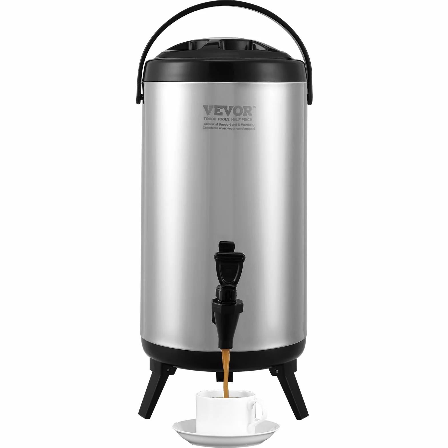 VEVOR Dispensador de Bebidas Aislado Dispensador de Agua Fría y Caliente No Eléctrico 9,2 L Almacenamiento de Alimentos de Acero Inoxidable Contenedor Aislado 4-6 H con Grifo Portátil para Camping