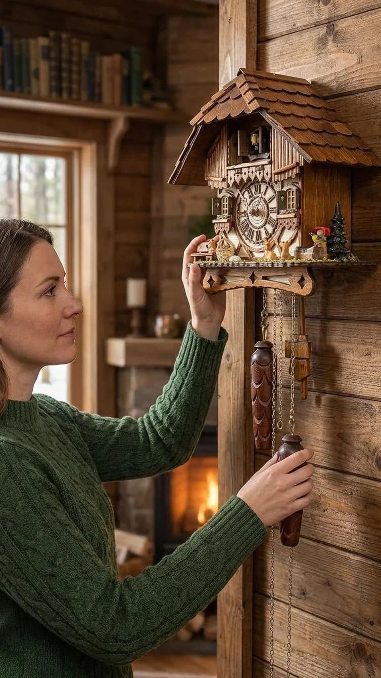 Cuckoo-Palace Reloj de Cuco alemán - Chalet romántico Valle De Los Molinos de la Selva Negra - con Animales Maravillosos con Movimiento de Cuarzo 26cm de Altura