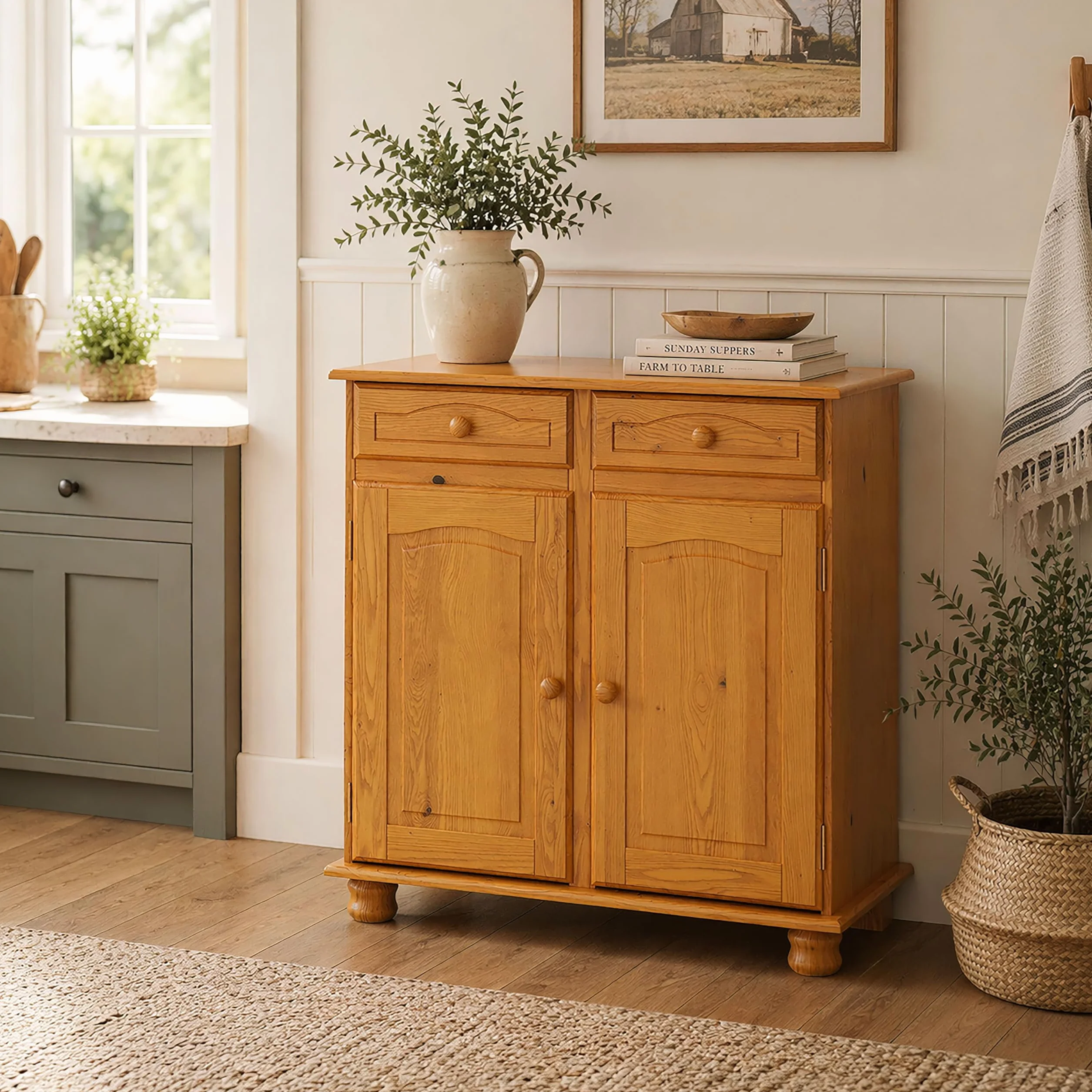 Aparador Alacena de Pino Macizo – Serie Canet, Mueble Auxiliar de Almacenaje para Cocina, Comedor o Salón, 86x42x88 Miel