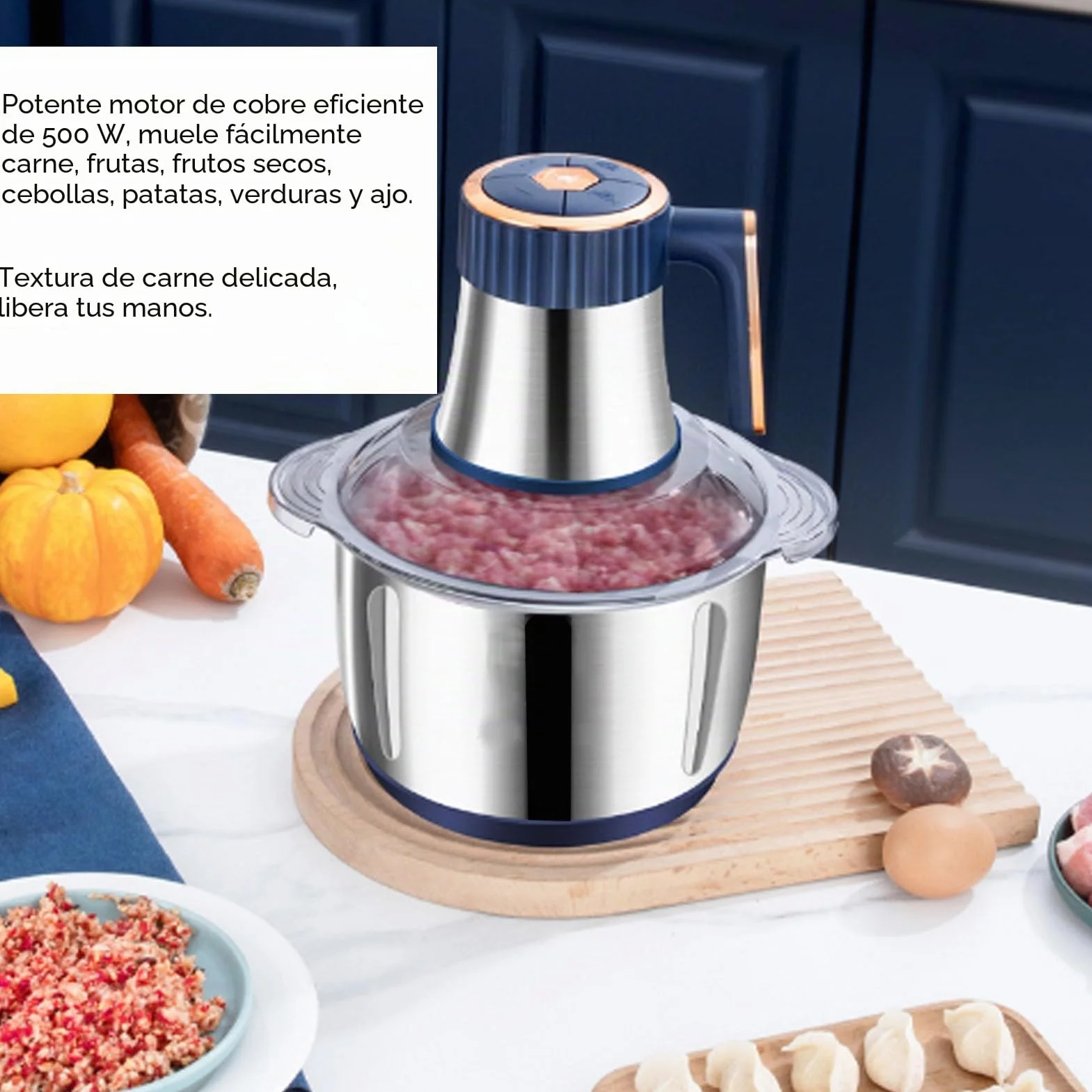 Picadora de Carne Eléctrica de 500 W con Recipiente de Acero Inoxidable de 5 L, Motor de Cobre para Cocina, Carne, Verduras, Cebolla, Ajo, Ensalada, Frutas, Nueces, Ligero y