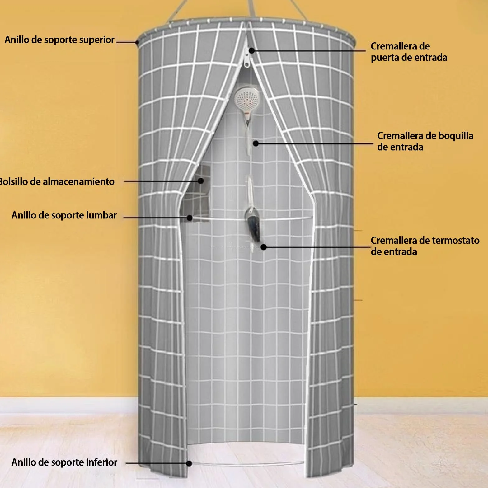 Cortina de Ducha Plegable y almacena en Segundos para el hogar, baño, Cortinas de Ducha de poliéster para baño, Ducha, Blanco