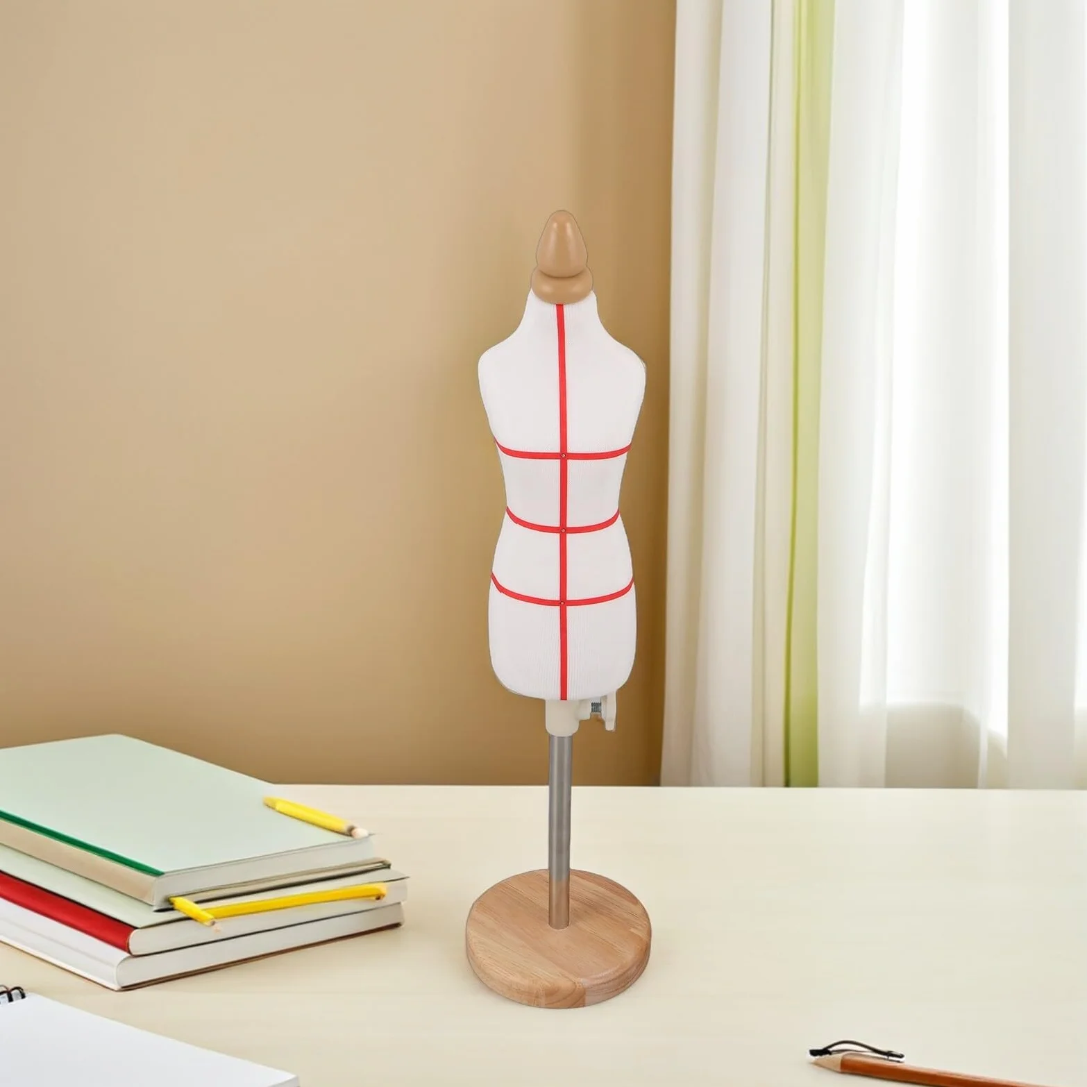 Veemoon Maniquí de Costura Femenino Miniatura Ajustable 31-48 Cm, Torso de Algodón Claro 1/4 Base de Madera, Maniquí para Diseño de Moda, Confección y Exhibición de Vestidos