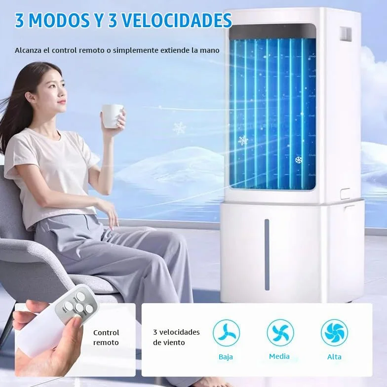 12L Enfriador De Aire PortáTil, 3 Velocidades, Aire Acondicionado PortáTil con Control Remoto, Temporizador De 7,5h, DepóSito De Agua ExtraíBle, Climatizador Evaporativo para Casa Oficina