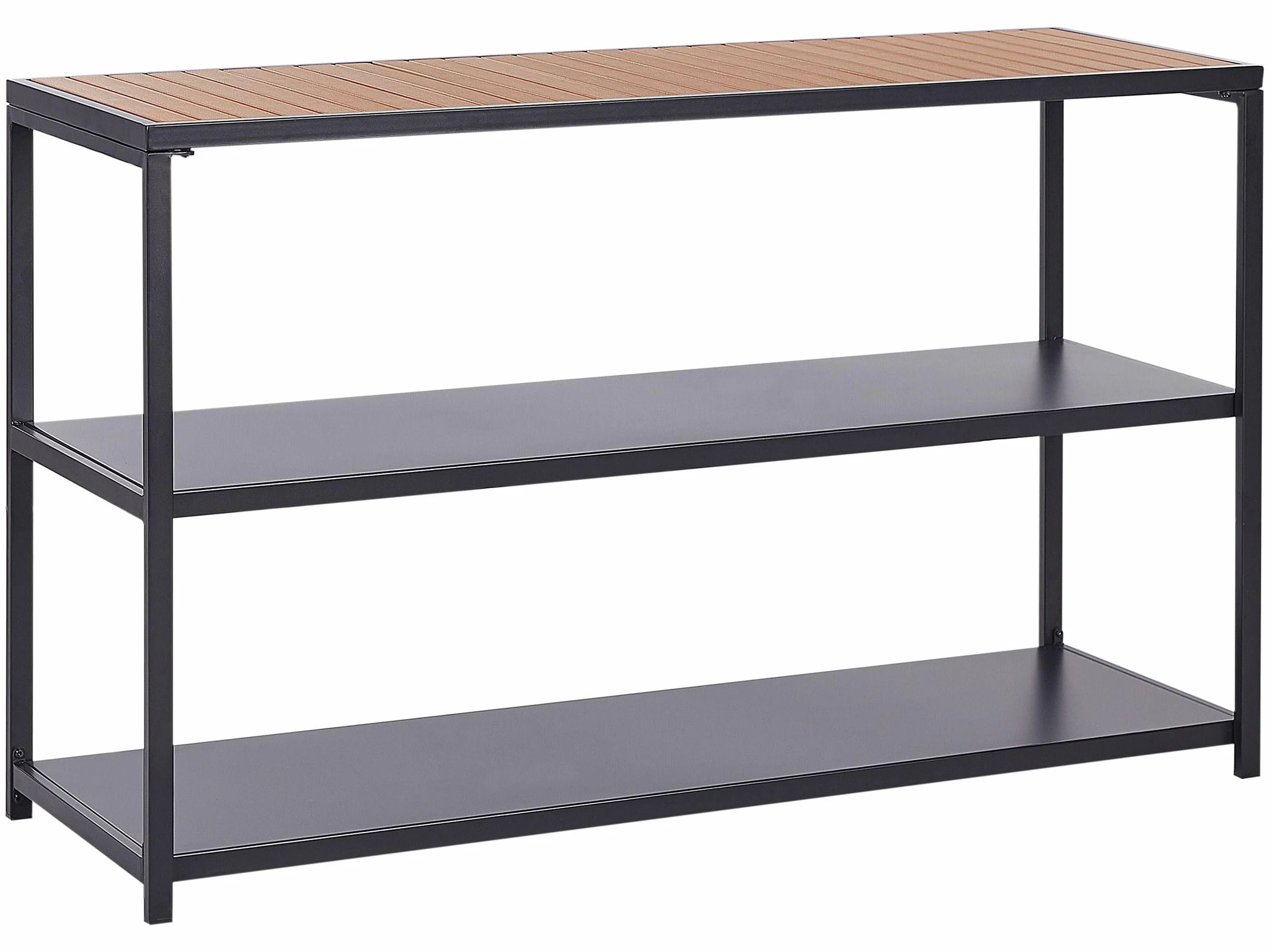 Beliani Estantería de Acero Isla de Cocina de jardín Base de Acero encimera de Madera plástica 150x50x90 cm Negro Madera Clara Avetrana