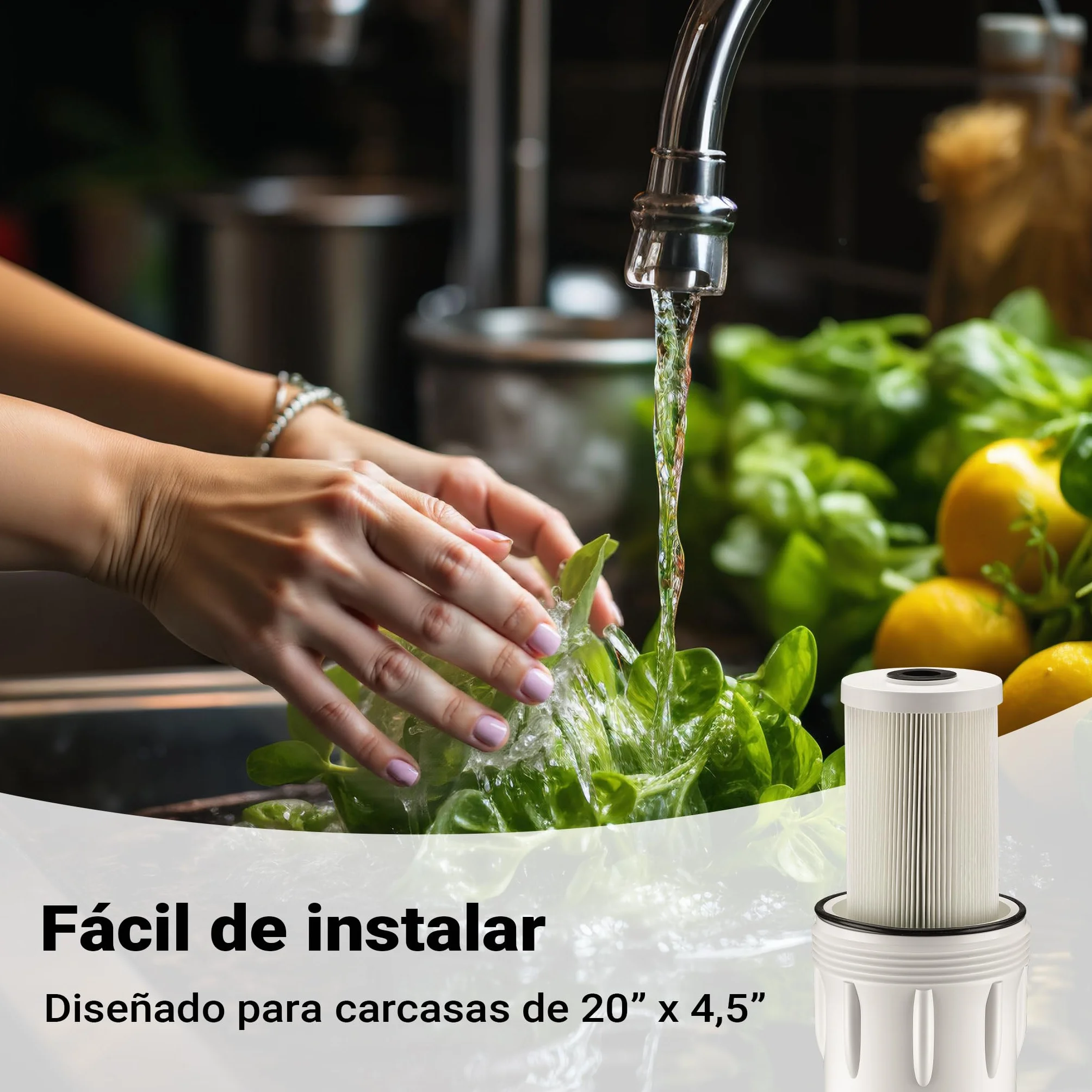 Naturewater Cartucho filtrante plisado de 20" para filtros purificadores de agua, filtración de agua potable en casa