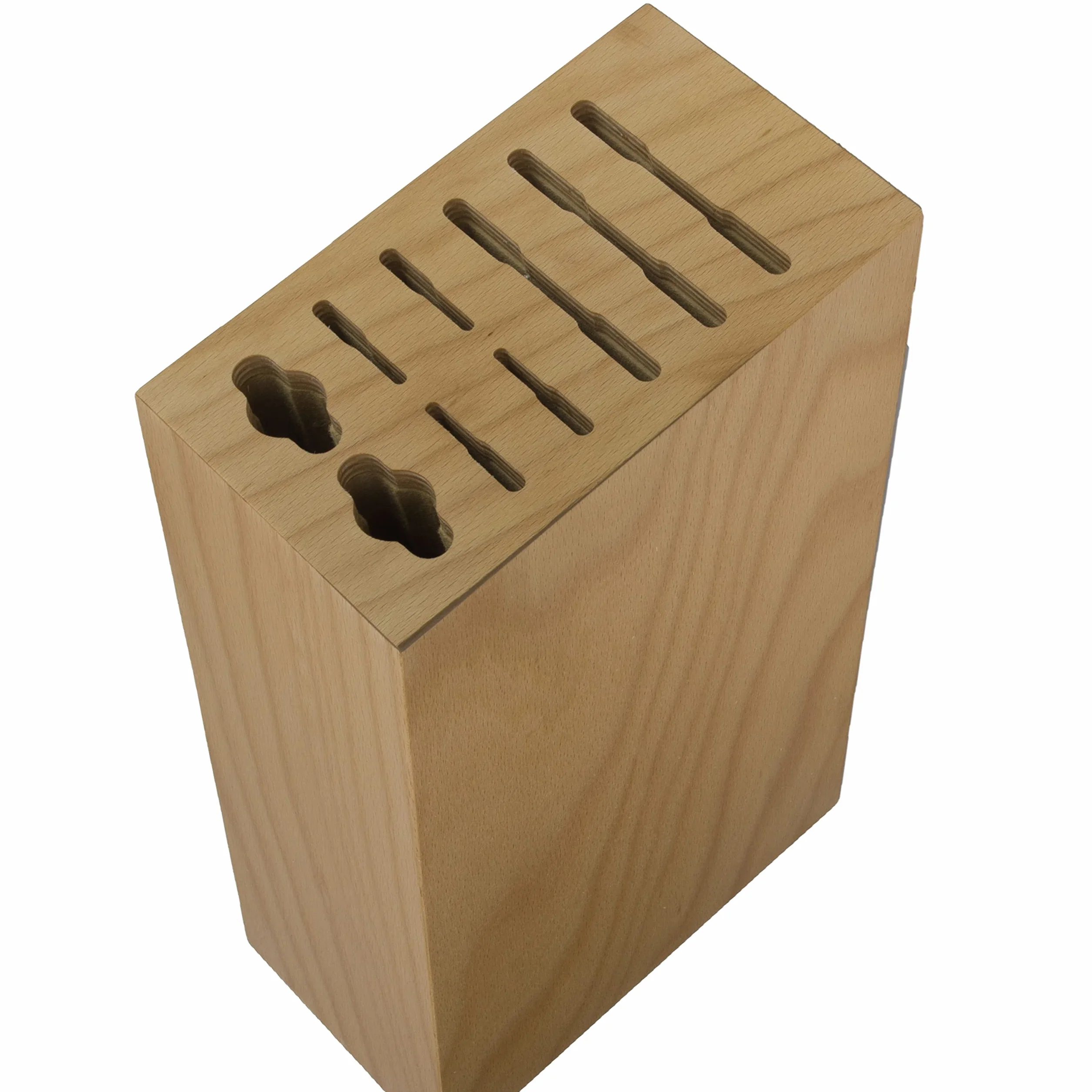 Bloque de cuchillos con 9 orificios, madera de haya natural, vacío.