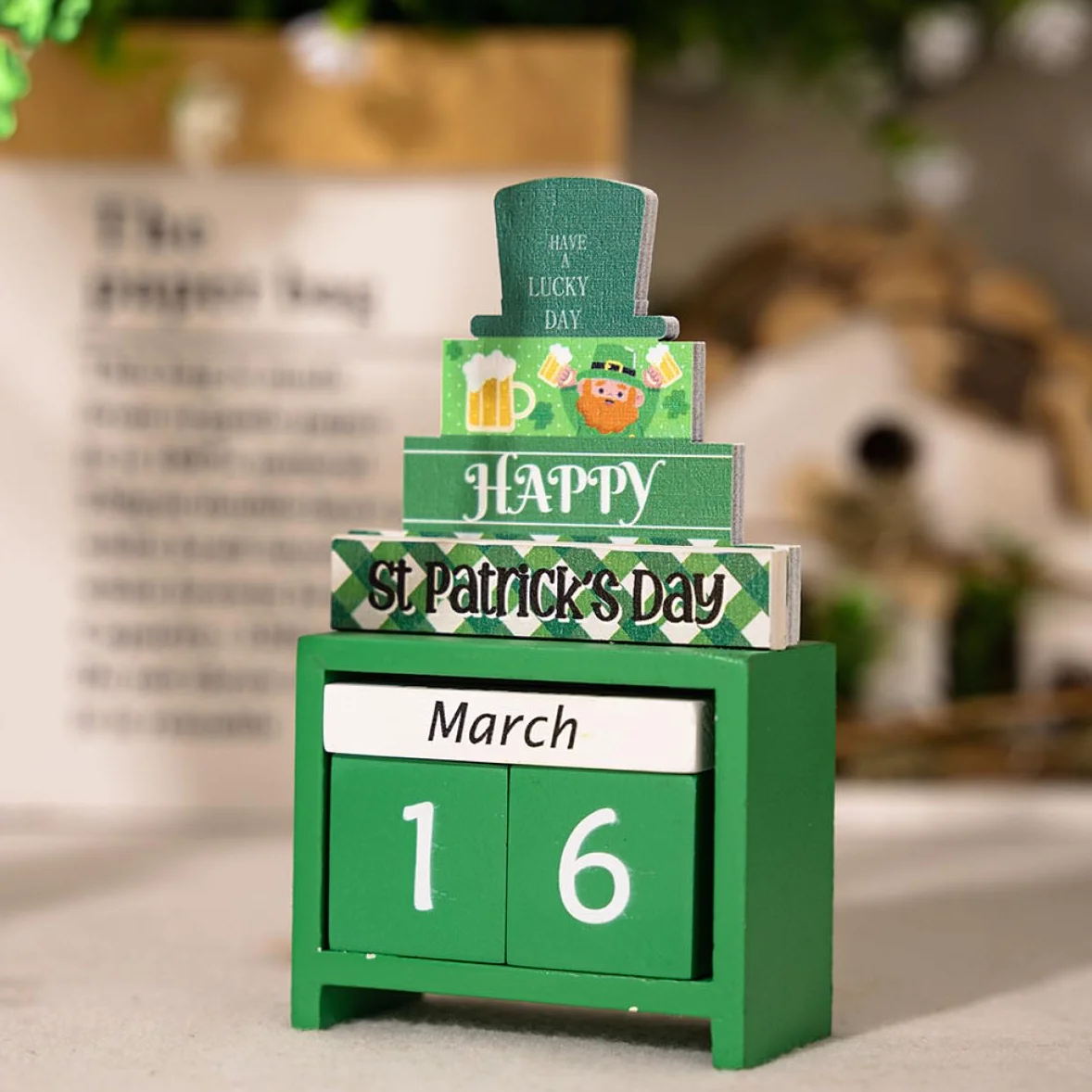 TOPBATHY 5piezas Calendario De Madera Para Día De San Patricio Decoración De Escritorio Festiva Accesorio De Regresiva De Madera Para Día De San Patricio Único Para y Familia