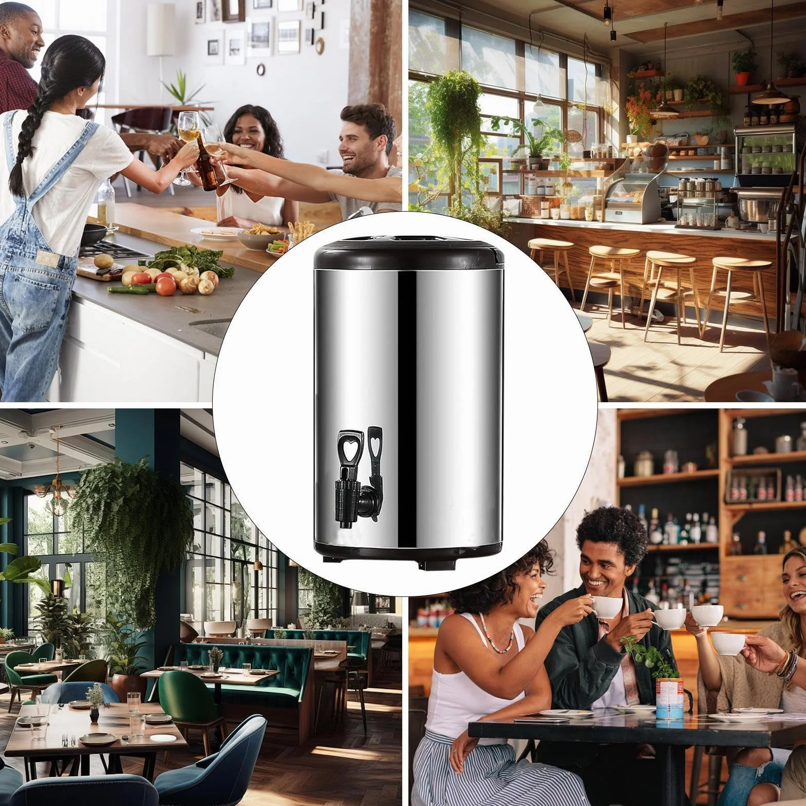 Dispensador De Bebidas | Con Grifo Y Recipiente De Doble Pared Aislante,Jarra Térmica de Acero Inoxidable de Gran Capacidad para Agua Caliente | para Zumos Té Infusión Leche Café Catering