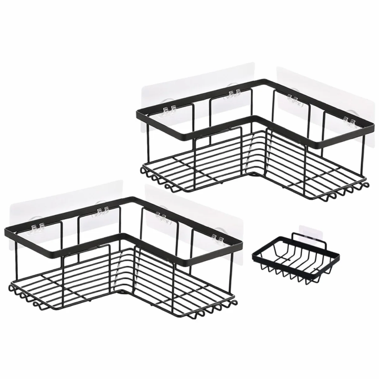 Cabilock Organizador de Ducha de Esquina Negro 1 Juego Acero al Carbono | Montaje sin Herramientas Adhesivos, Estructura en L, Almacenamiento Multipropósito para Baño