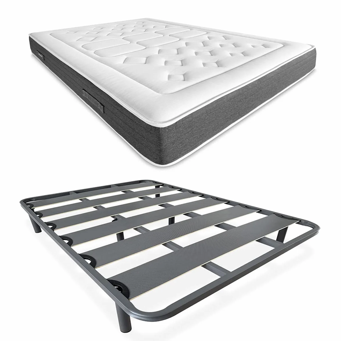 Duérmete - Cama Completa con Colchón Viscoelástico Bio Nature + Somier Reforzado 40x30 con Patas, 150 x 190