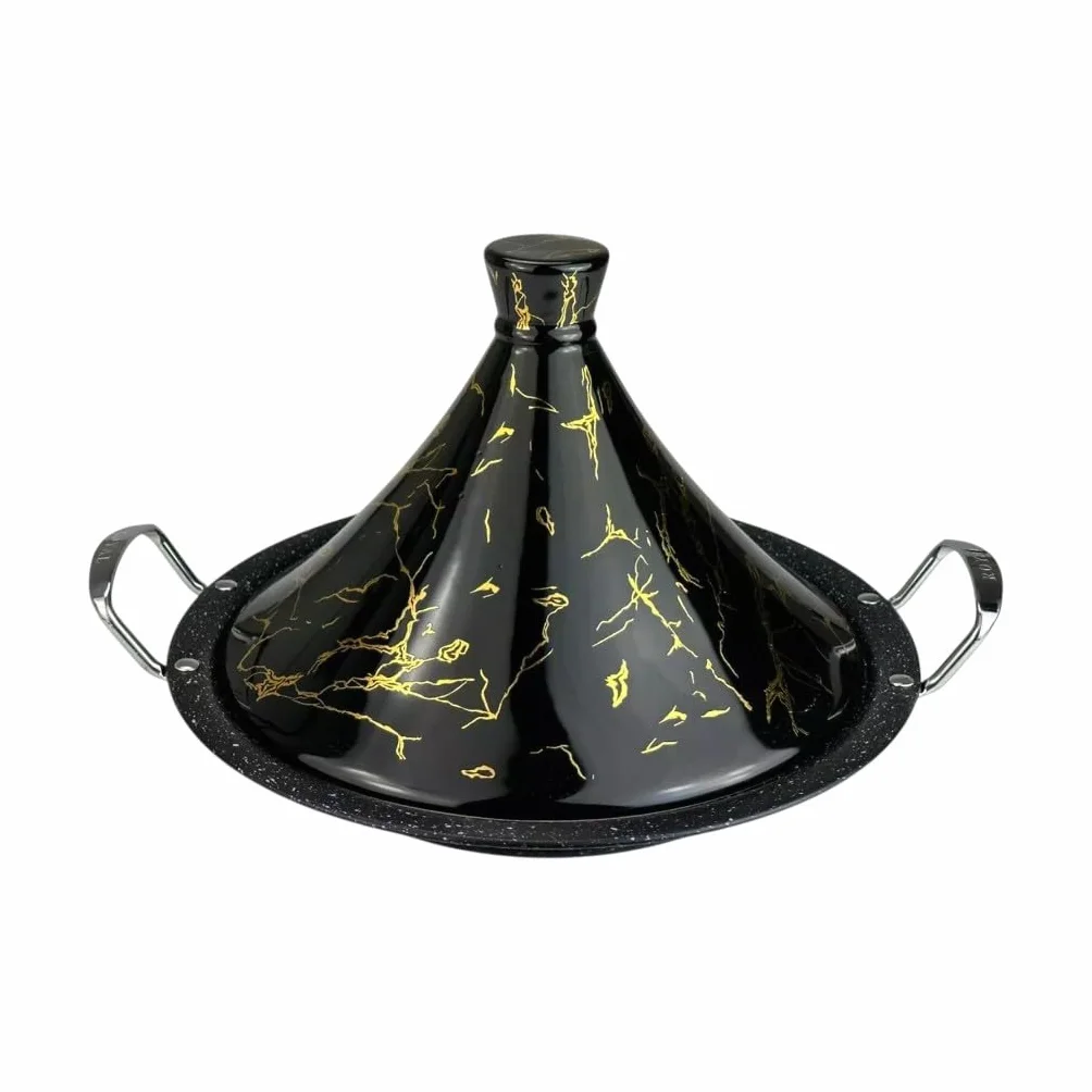 Tajine (34 cm, acero inoxidable, revestimiento antiadherente, tapa de porcelana, todas las fuentes de calor, inducción, gas, cocina eléctrica saludable (negro, 34 cm)