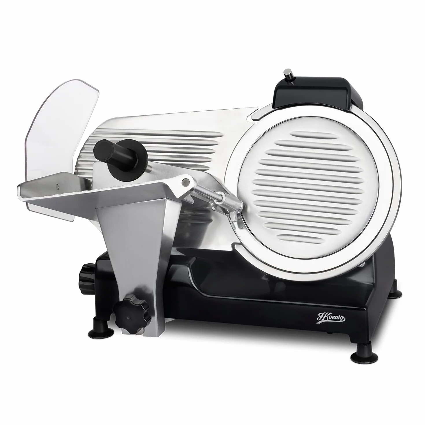 Cortafiambres eléctrico profesional MSX252 de H.Koenig - Cuchilla de 25 cm, corte ajustable 0-12 mm, afilador integrado, gran superficie de corte, 282 rpm – Negro