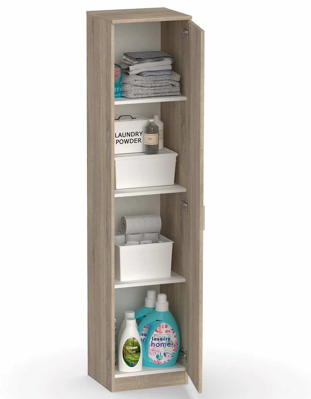 Armario Auxiliar Alto Multiusos Escobero o Despensa con Puerta y 3 Estantes, Acabado en Color Roble Cambrian, Medidas: 40 cm (Ancho) x 180 cm (Alto) x 35 cm (Fondo)