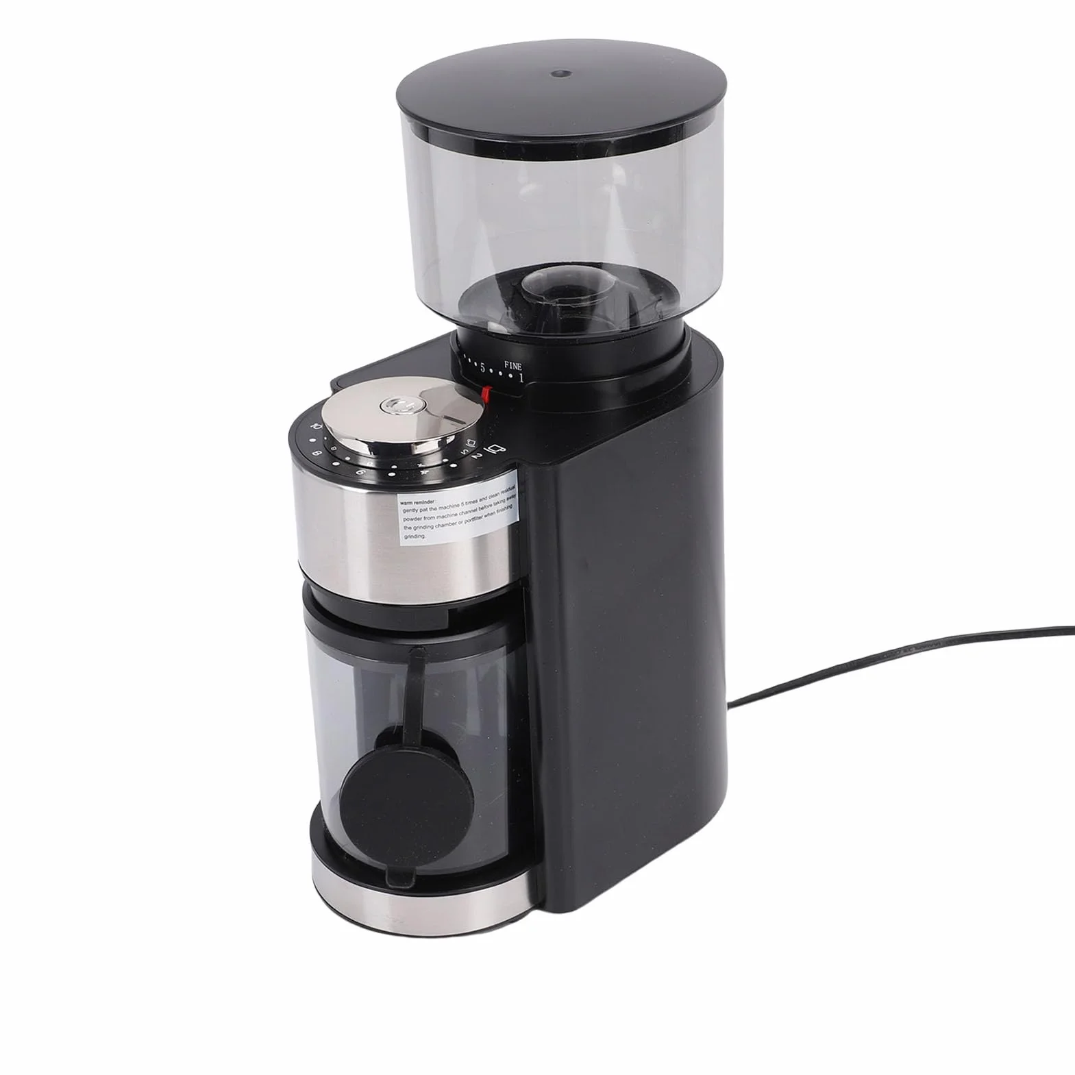 Molinillo de Café Eléctrico de Muelas Cónicas, Ajustable de Acero Inoxidable, Depósito de 250g con Piezas Desmontables para Uso Doméstico y Oficina (Enchufe europeo 220V)