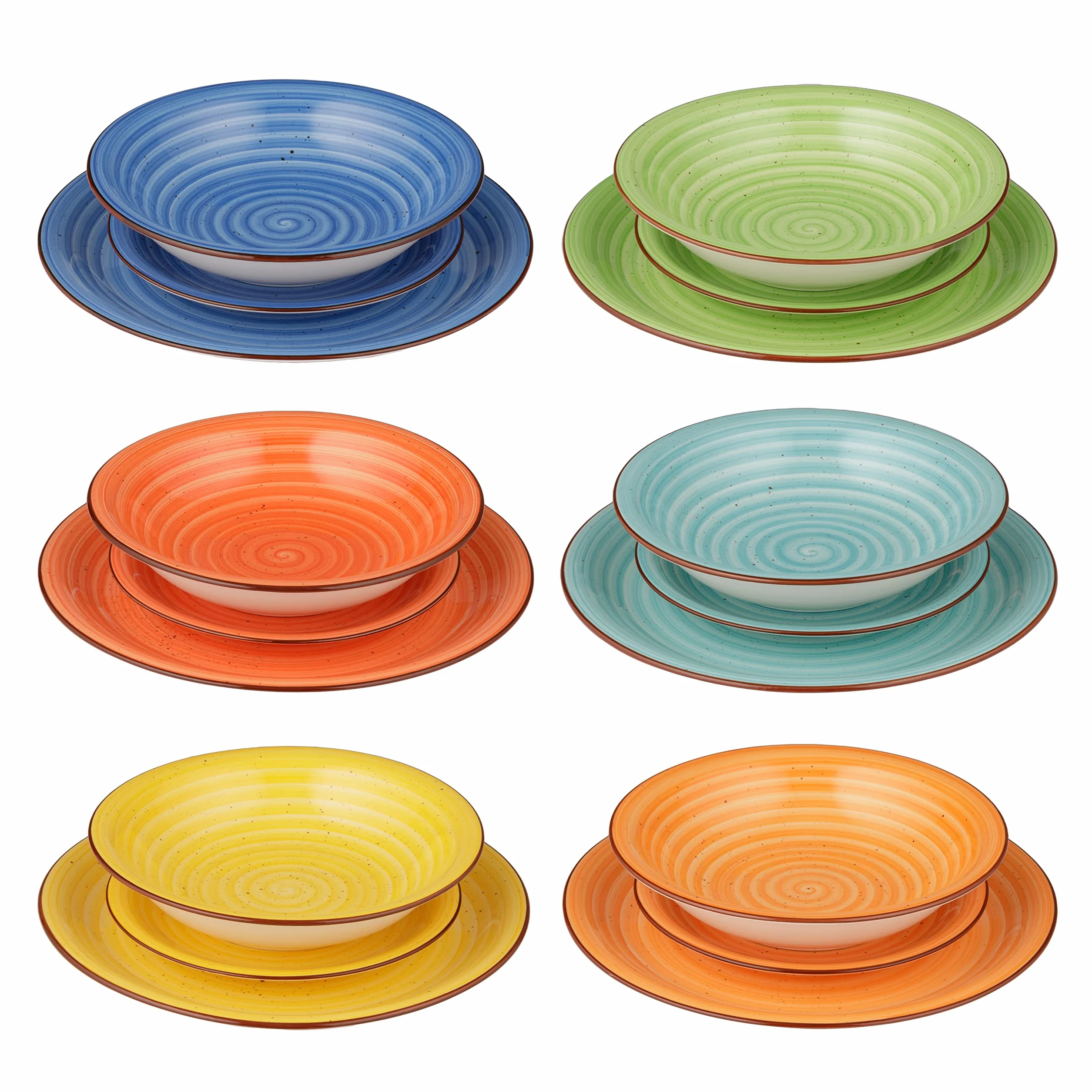 Baroni Home Juego de 18 Platos de porcelana y gres, Vajilla para 6 personas, Set Completo, Conjunto de Platos planos, hondos y platillos para postre, Fantasía Colores