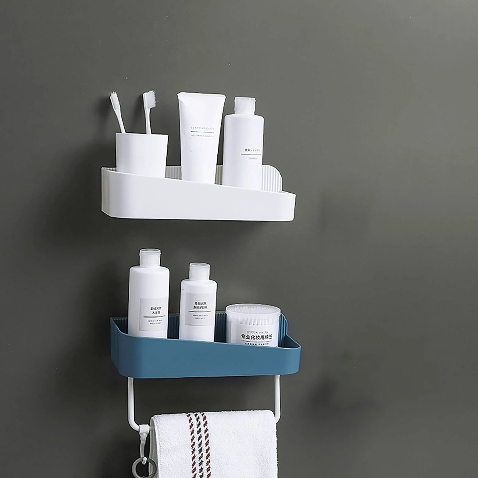 estantes de baño exquisitos Estante de baño montado en la Pared Estante de Almacenamiento de baño Estante de Ducha montado en la Pared Adhesivo para baño baño Cocina/Blanco