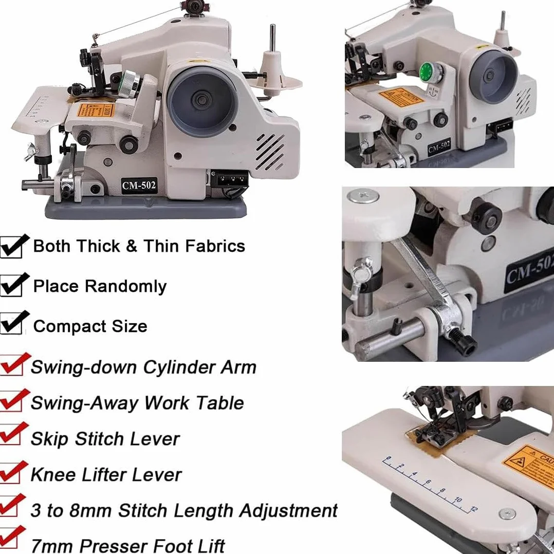 Máquina de coser de punto ciego, máquina de dobladillo portátil, 1200 SPM, relación de puntada ajustable 1:1 a 2:1, ideal para costuras invisibles y acabado profesional
