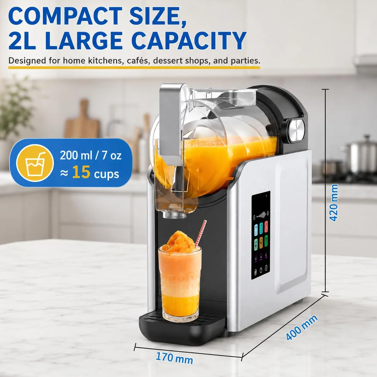 Creami Style Máquina De Granizados, 2L Bebidas Frías Para Hogar Y Café | 6 modos de bebidas, control táctil intuitivo, mantenimiento rápido, resultados café