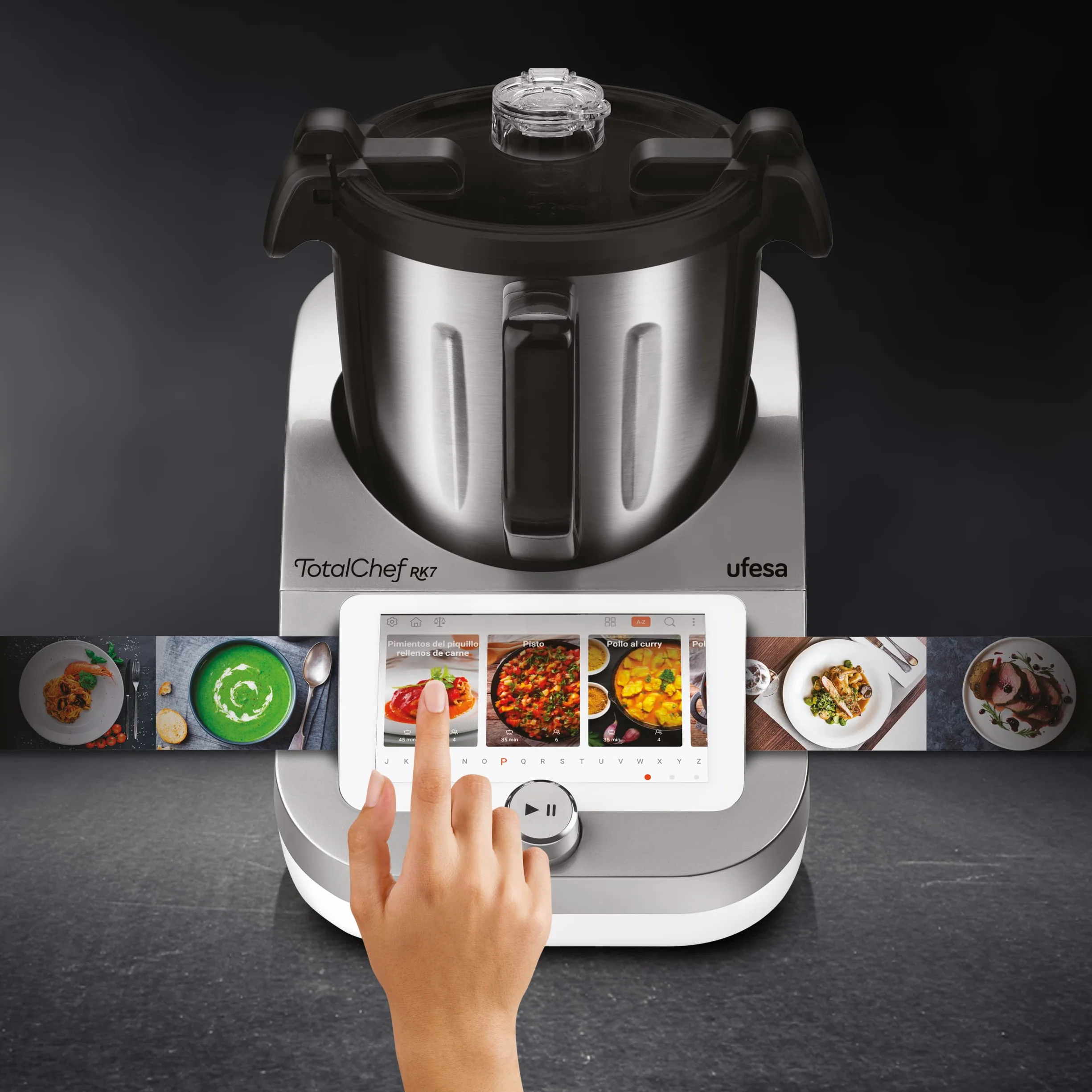 Ufesa TotalChef RK7 Robot de Cocina Inteligente Multifunción, WIFI, 30 Funciones, 4.5L, Pantalla Táctil de 7 Pulgadas, Báscula Integrada, Recetario Interactivo, Color Plata/Negro