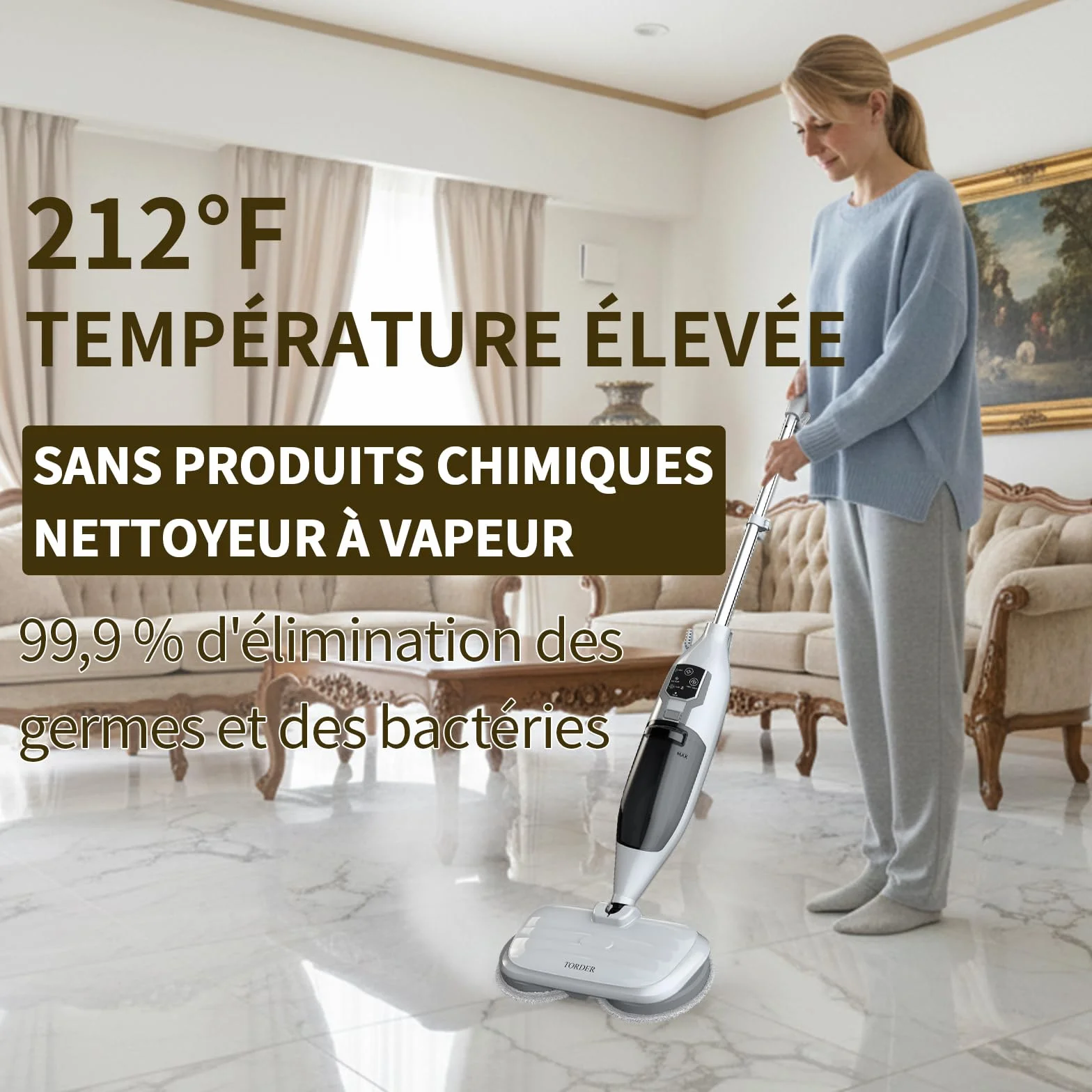 Escoba de Vapor,Escoba de Vapor para Suelos Duros, Limpieza Profunda, Limpiador de Vapor portátil multifunción, 13 Accesorios para Suelos de Madera, Laminado, Vinilo, baldosas